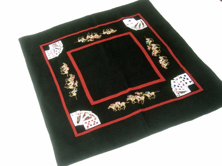 Exquisite Needlepoint Hand Stitched Bridge Equine Theme Table Cover circa 1980s at 1stDibs