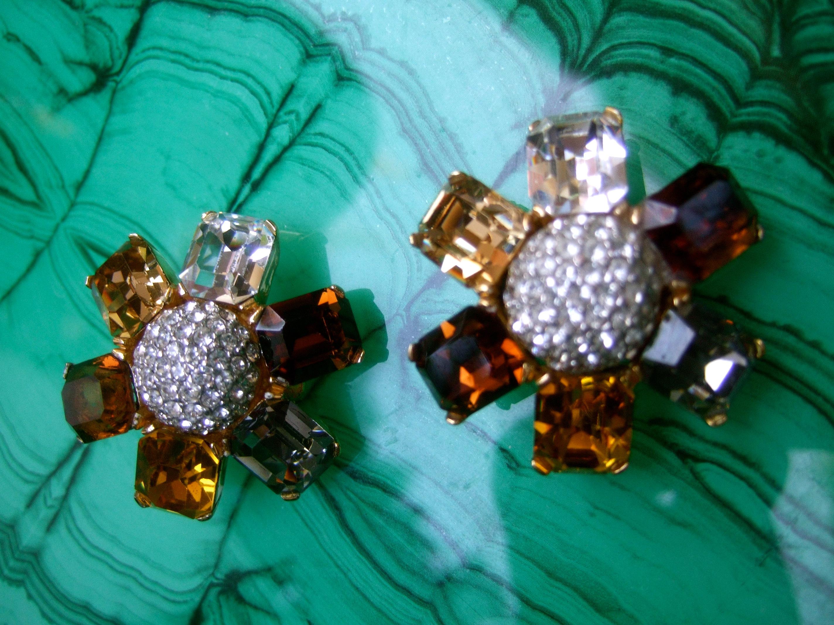 Ciner Autumn Crystal Large Scale Clip on Floral Earrings Circa 1980  For Sale 2