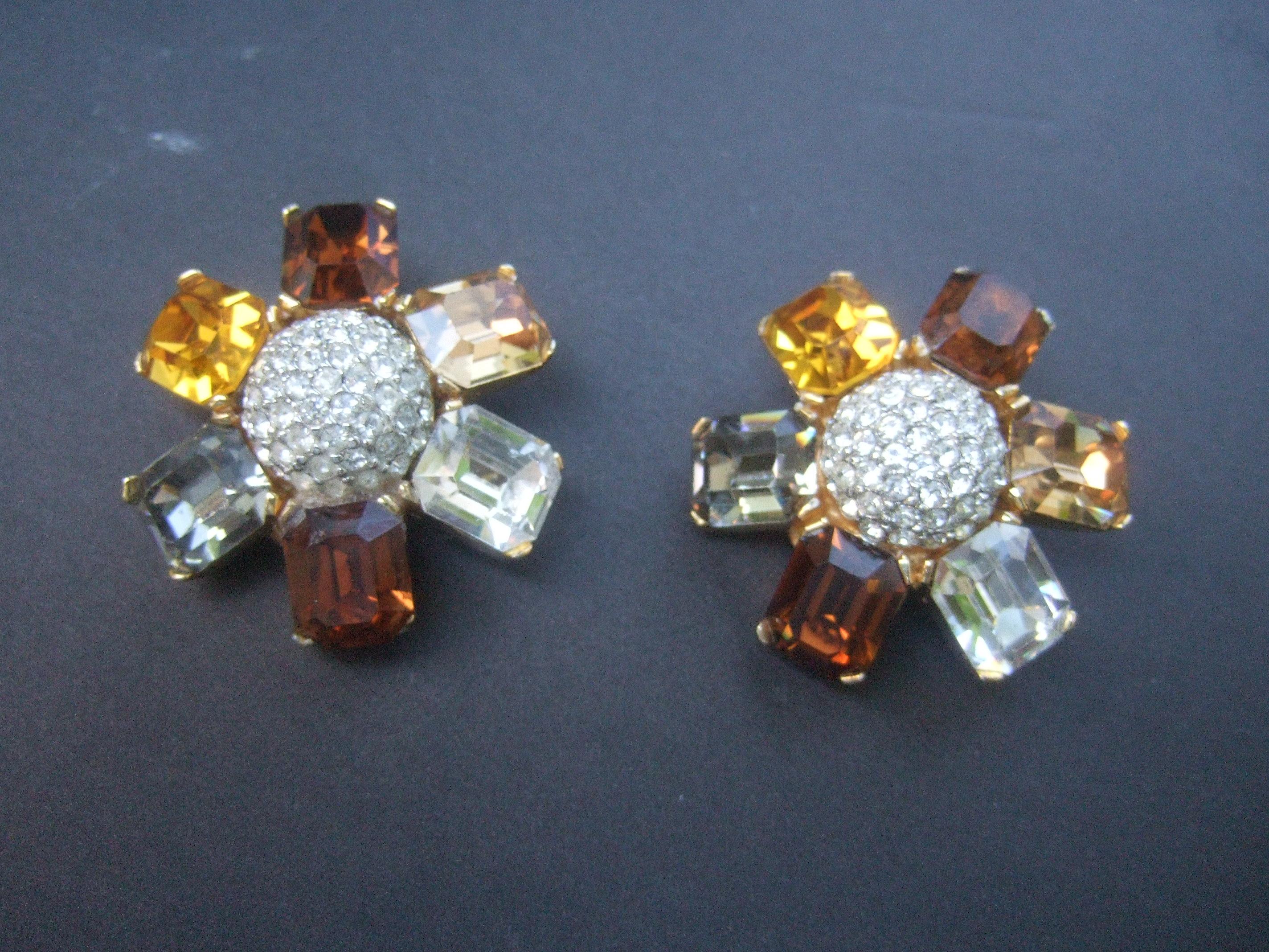 Ciner Autumn Crystal Large Scale Clip on Floral Earrings Circa 1980  For Sale 1