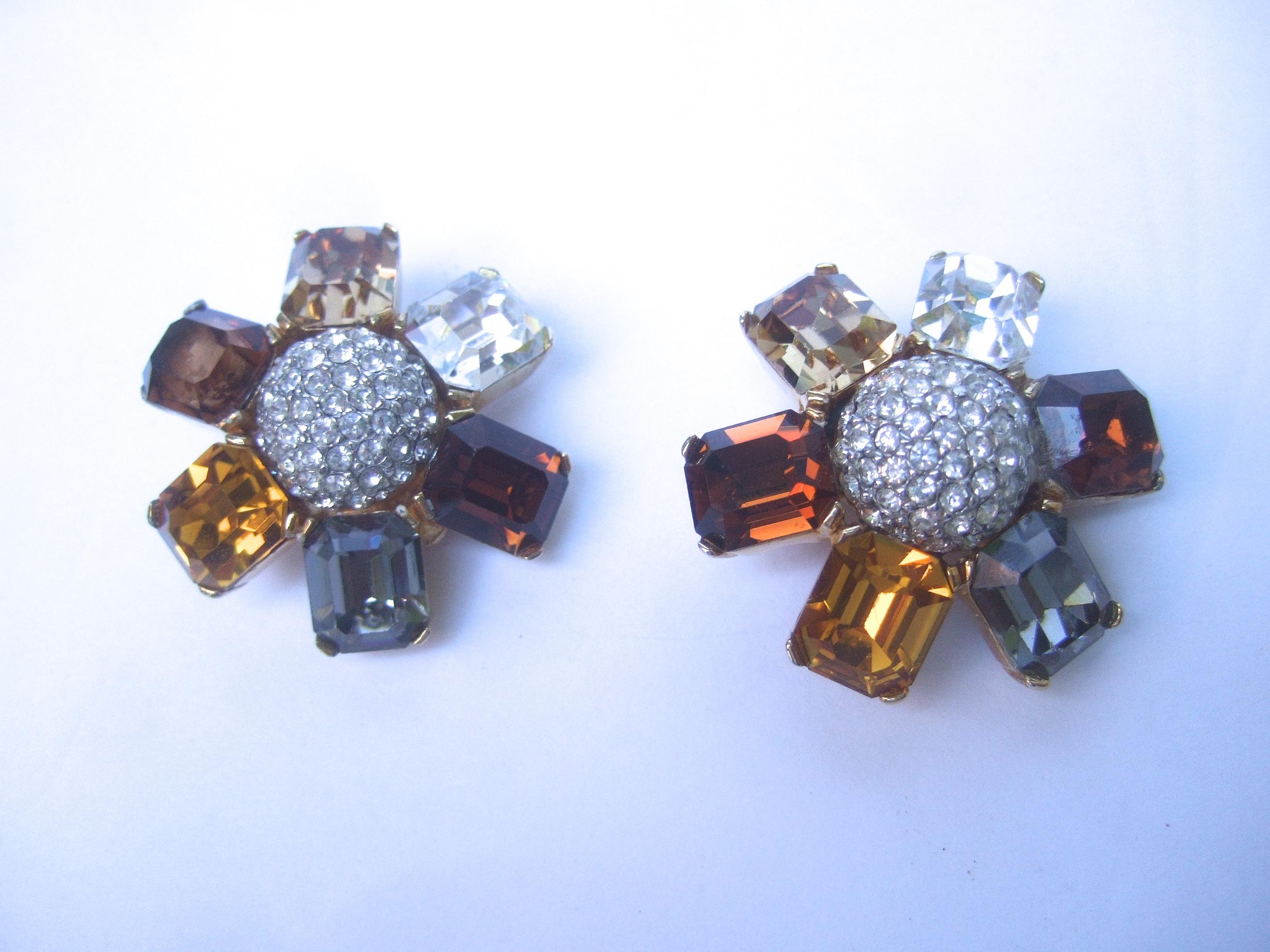 Ciner Autumn Crystal Large Scale Clip on Floral Earrings Circa 1980  For Sale 5