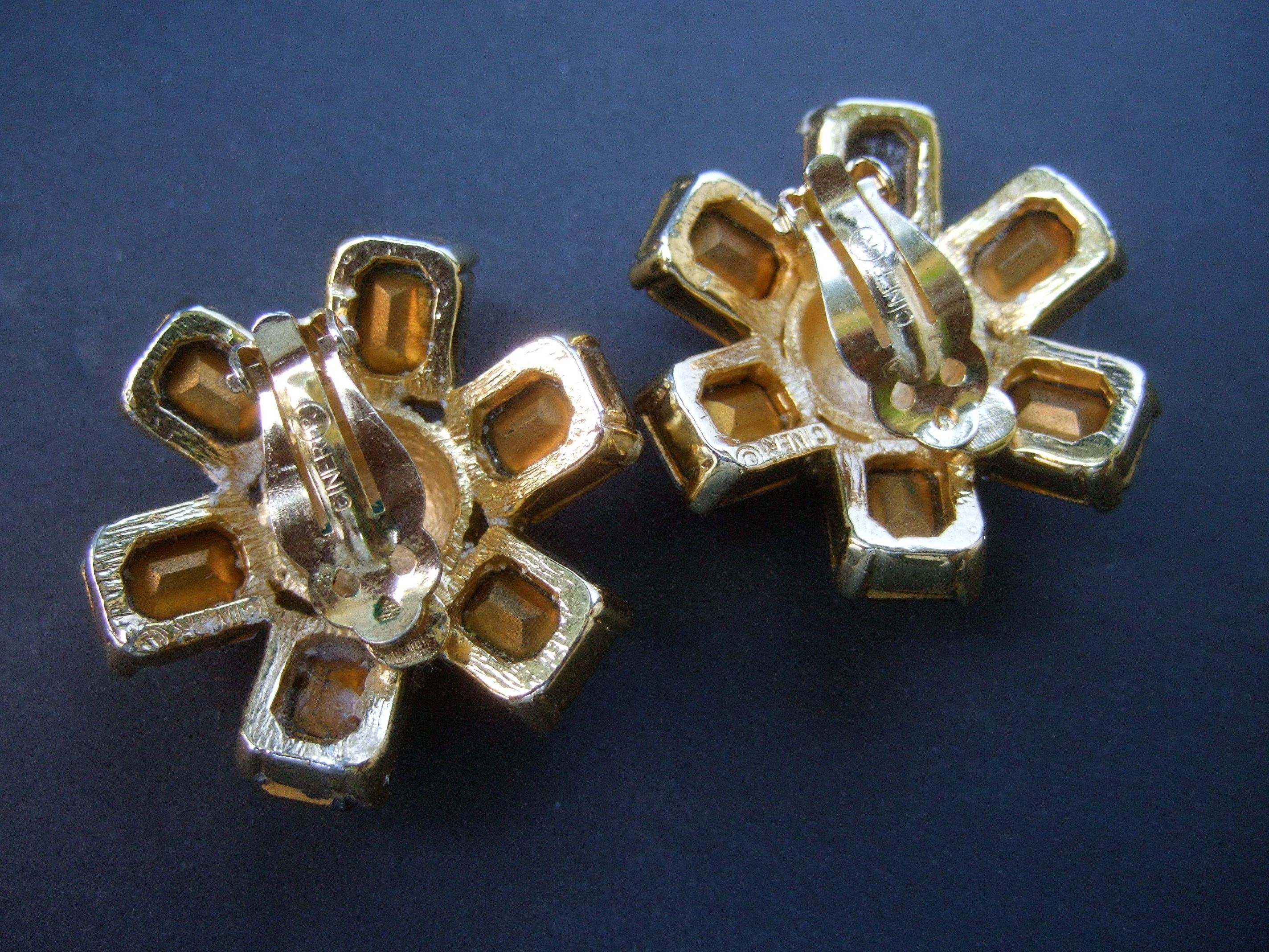 Ciner Autumn Crystal Large Scale Clip on Floral Earrings Circa 1980  For Sale 7