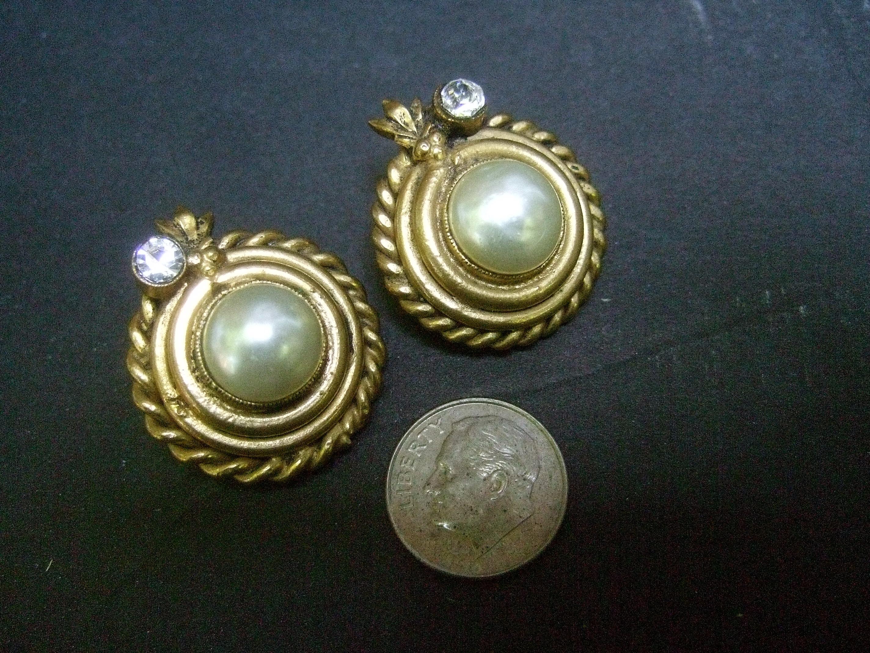 Chanel Glass Enamel Pearl Gilt Metal Clip On Earrings, circa 1980s 6