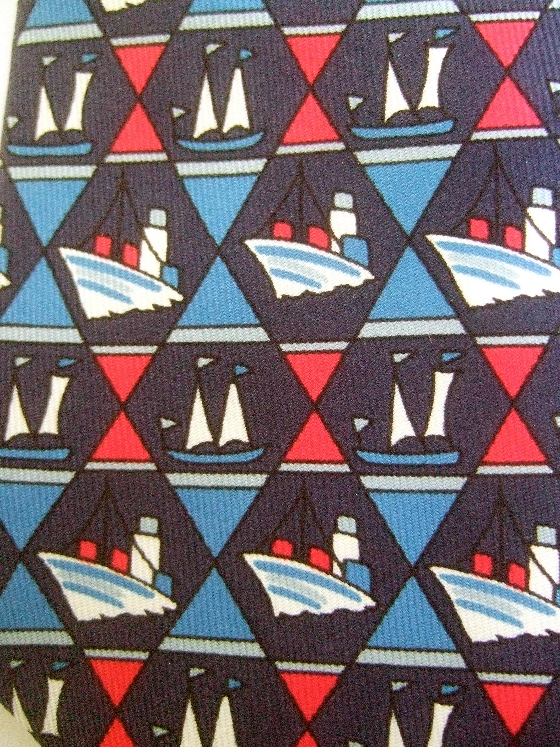 Hermes Paris Nautical Sailboat Silk Necktie in Hermes box c 1980s 3