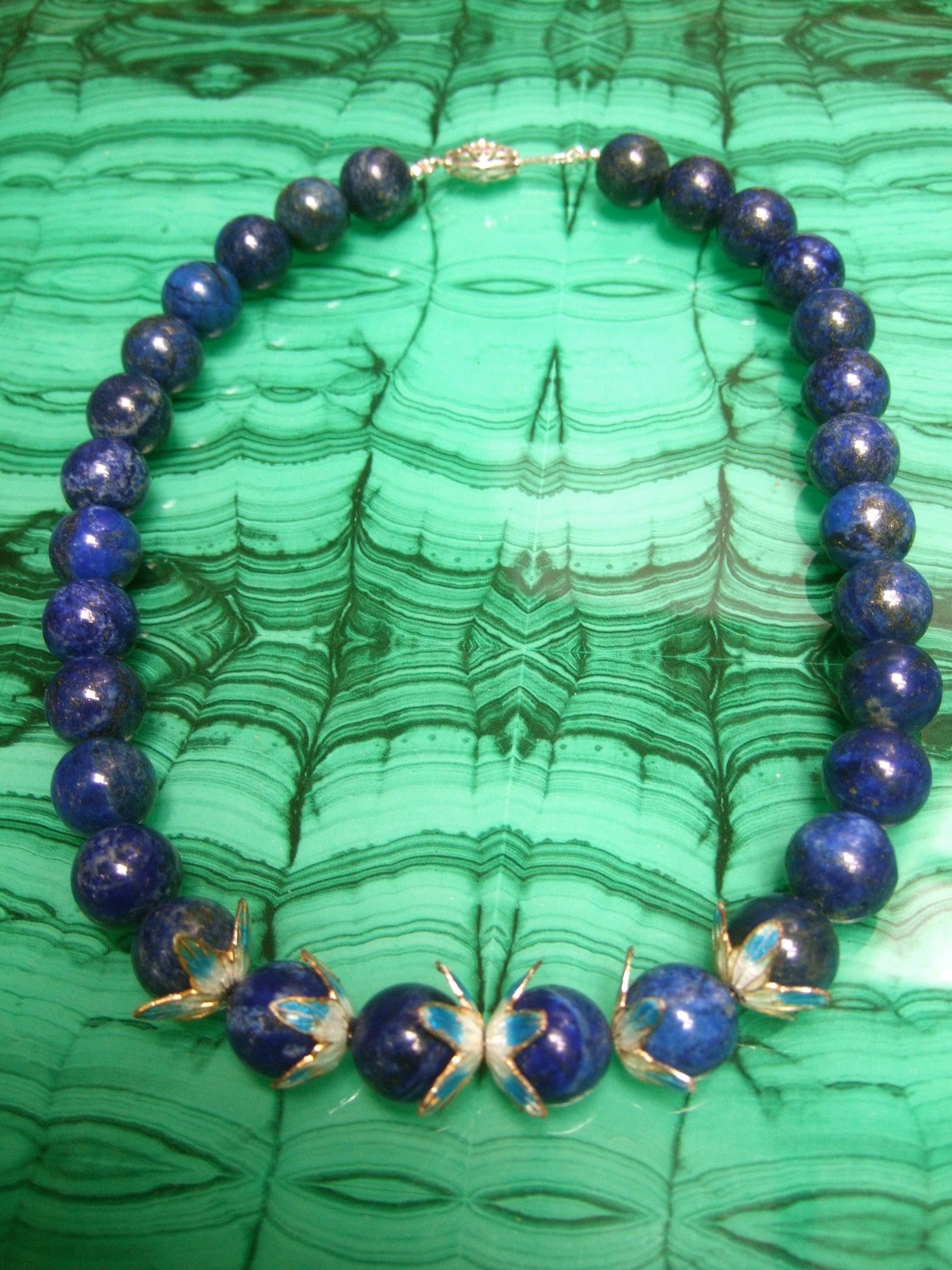 Chinese Sterling Lapis Figural Enamel Necklace Circa 1930s In Excellent Condition For Sale In University City, MO