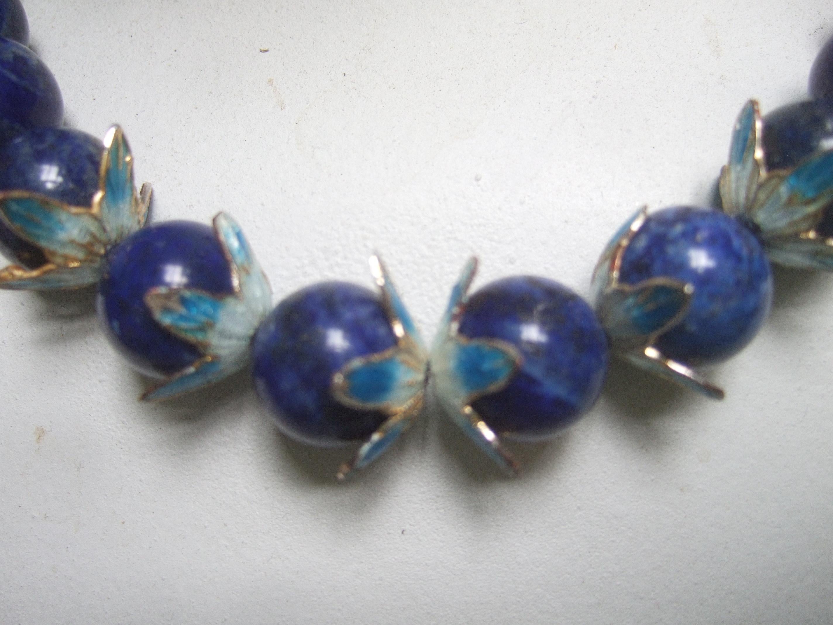 Chinese Sterling Lapis Figural Enamel Necklace Circa 1930s For Sale 10