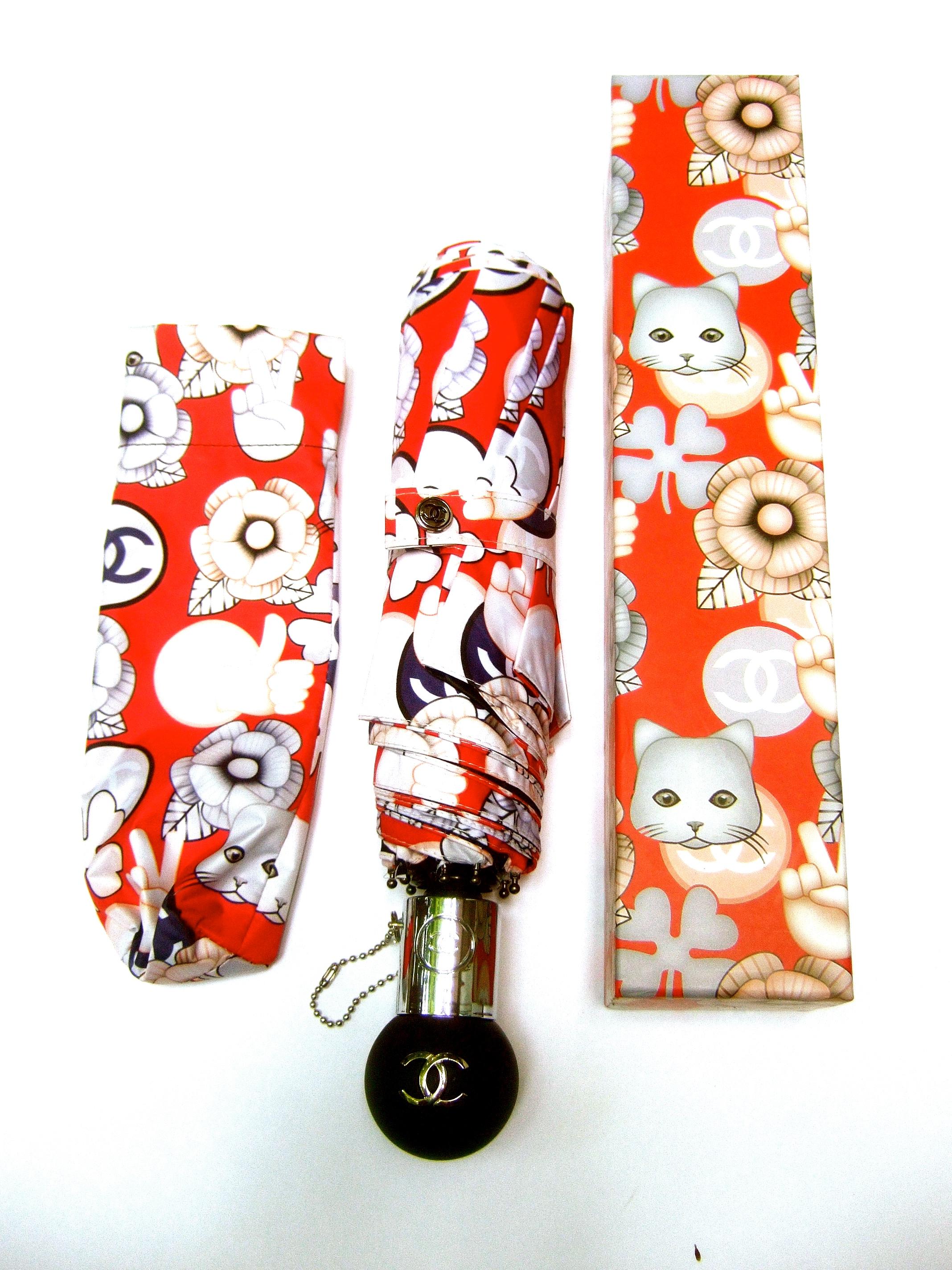 Women's Chanel Whimsical Cat Theme Umbrella in Chanel Box Circa 21st C