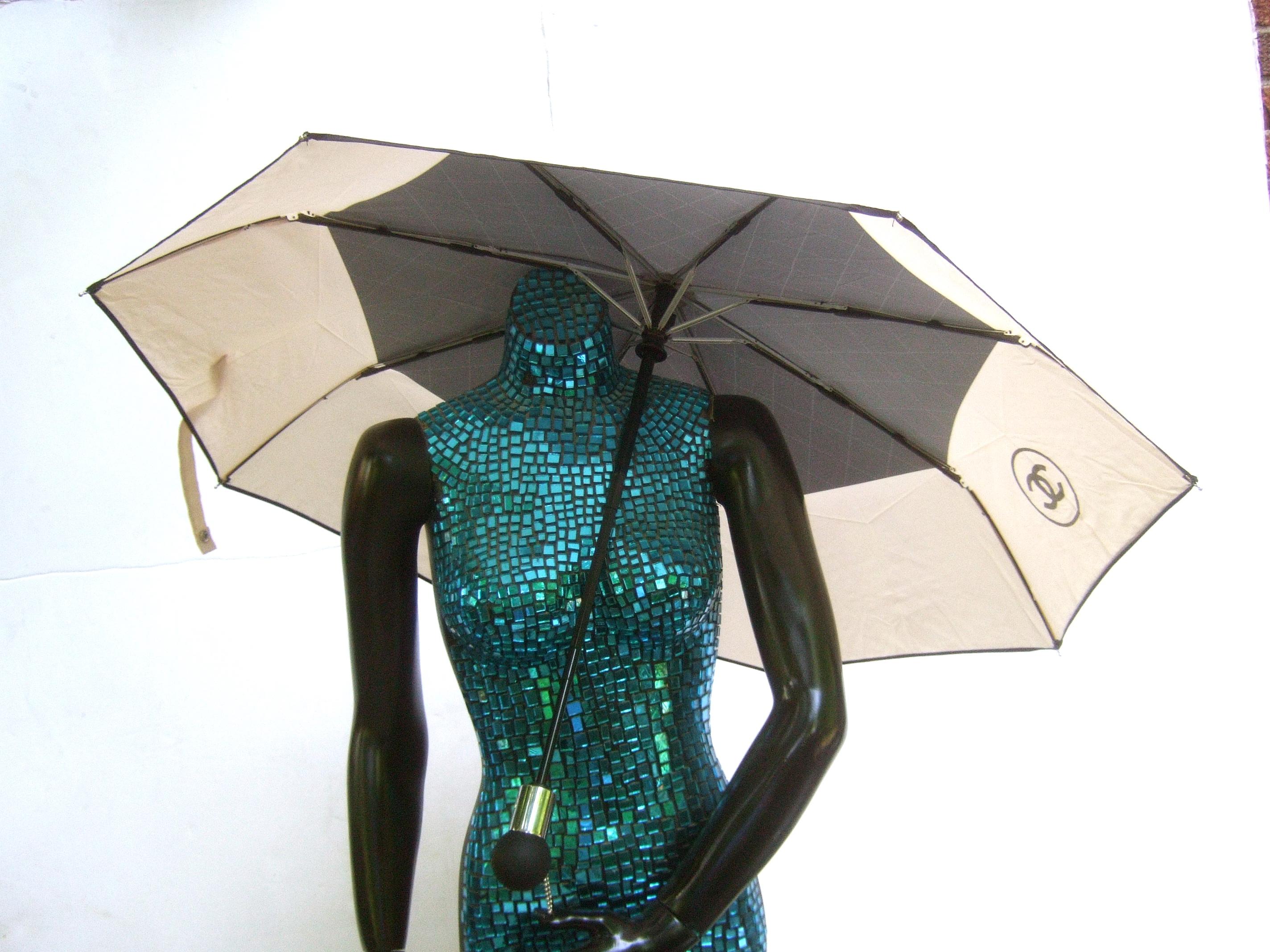 Chanel Tan & Black Nylon Umbrella in Chanel Box Circa 21st C  6