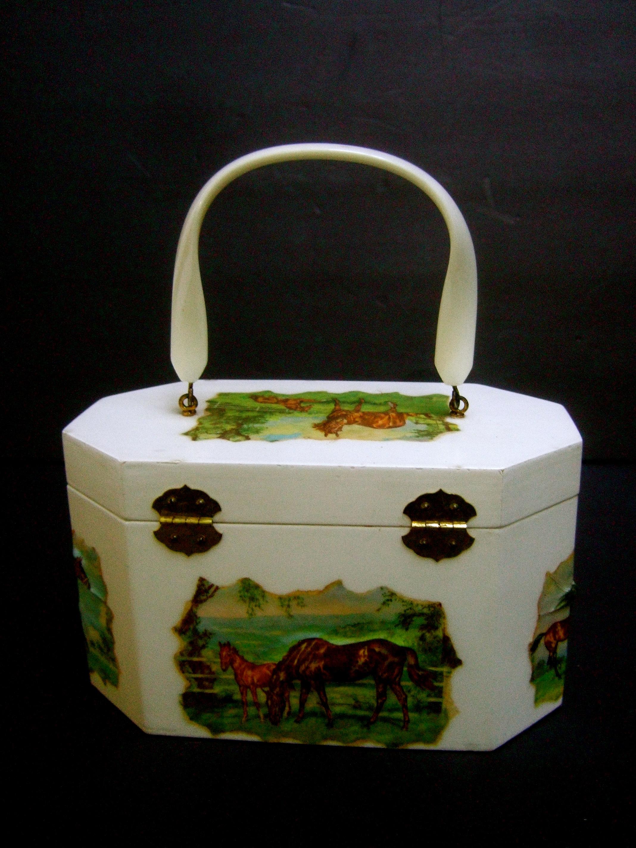 Annie Laurie Palm Beach Equine Decoupage Box Purse, 1970s  4