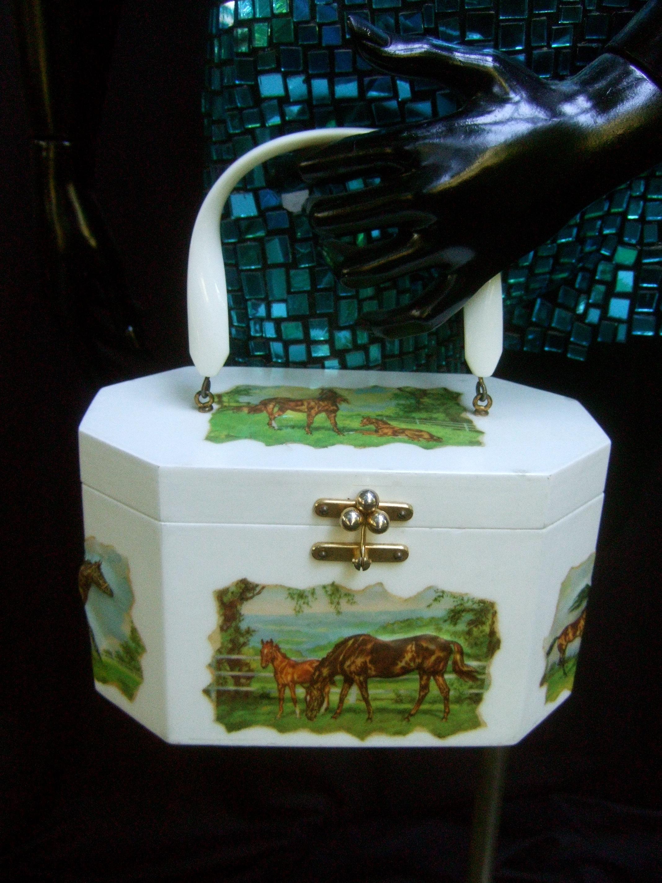 Annie Laurie Palm Beach Equine Decoupage Box Purse, 1970s  1