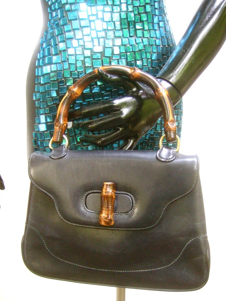 Gucci Italy Iconic Bamboo Handle Leather Handbag circa 1970s at 1stDibs