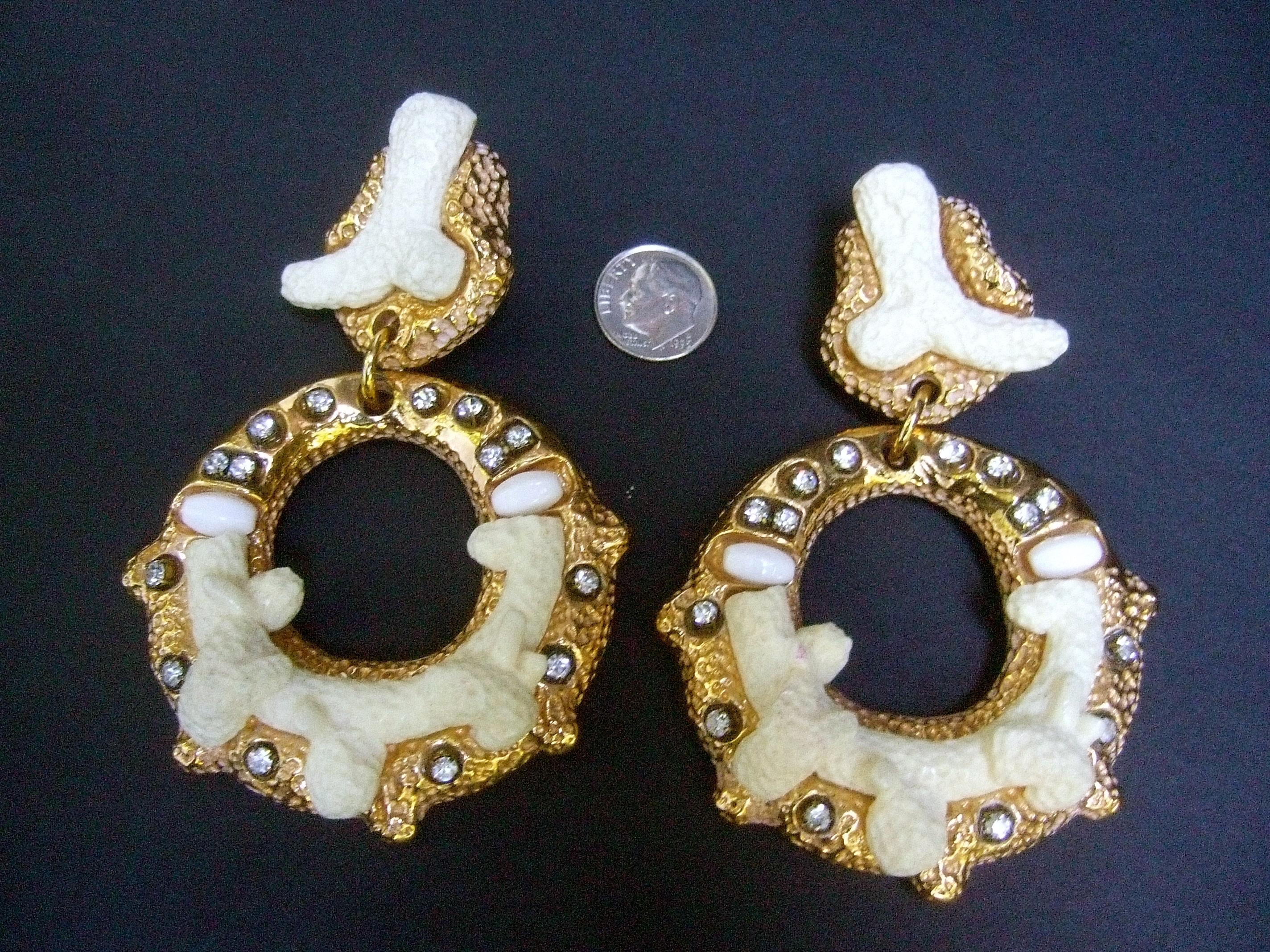 Massive Faux Coral Branch Statement Earrings Designed by Kaliger Paris c 1990s 1