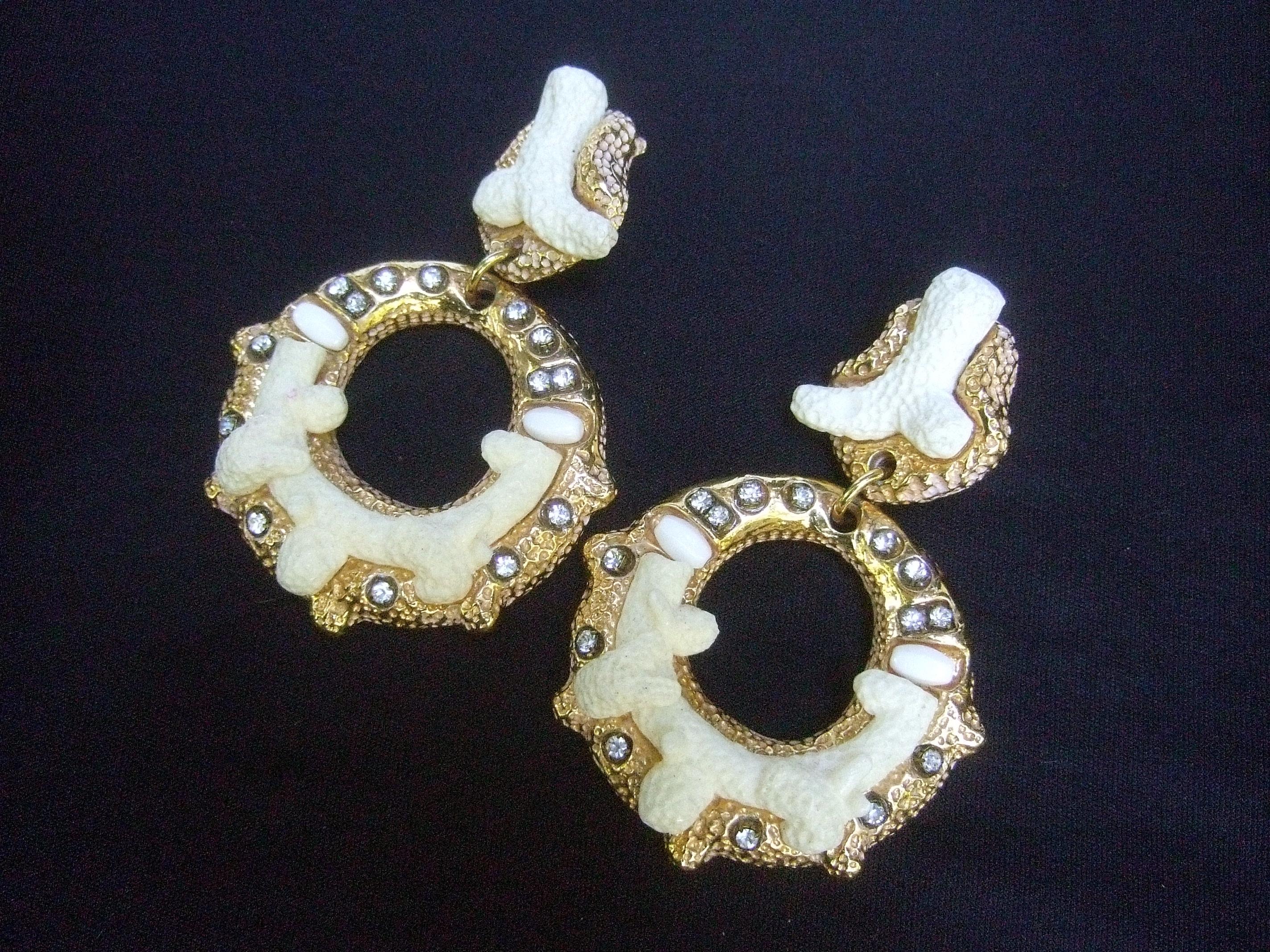 Women's Massive Faux Coral Branch Statement Earrings Designed by Kaliger Paris c 1990s