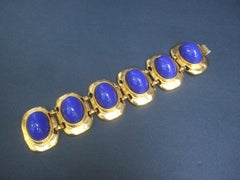 Kenneth Lane Gilt Metal Cobalt Resin Link Bracelet circa 1990s