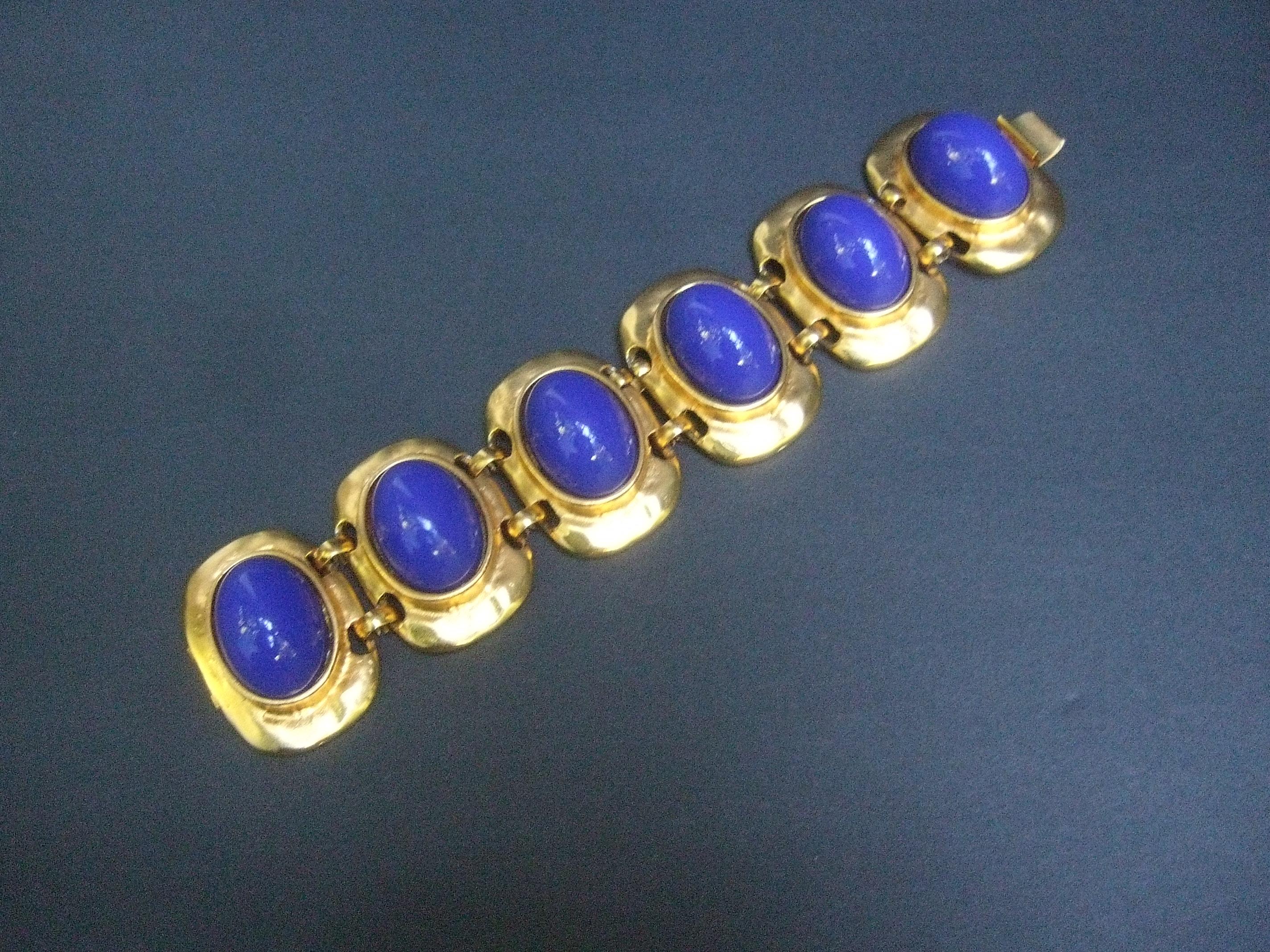 Women's Kenneth Lane Gilt Metal Cobalt Resin Link Bracelet circa 1990s  For Sale