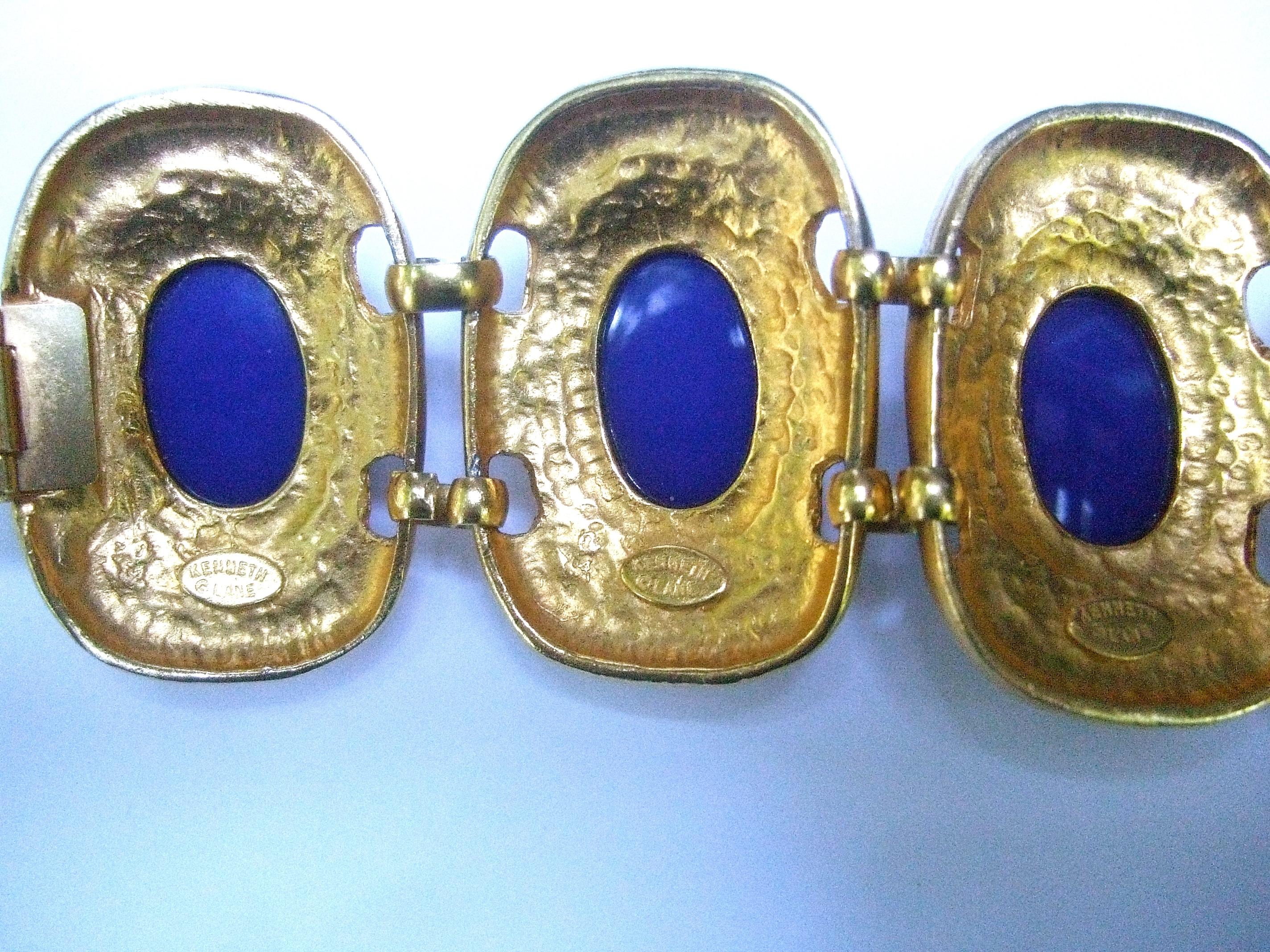 Kenneth Lane Gilt Metal Cobalt Resin Link Bracelet circa 1990s  For Sale 9