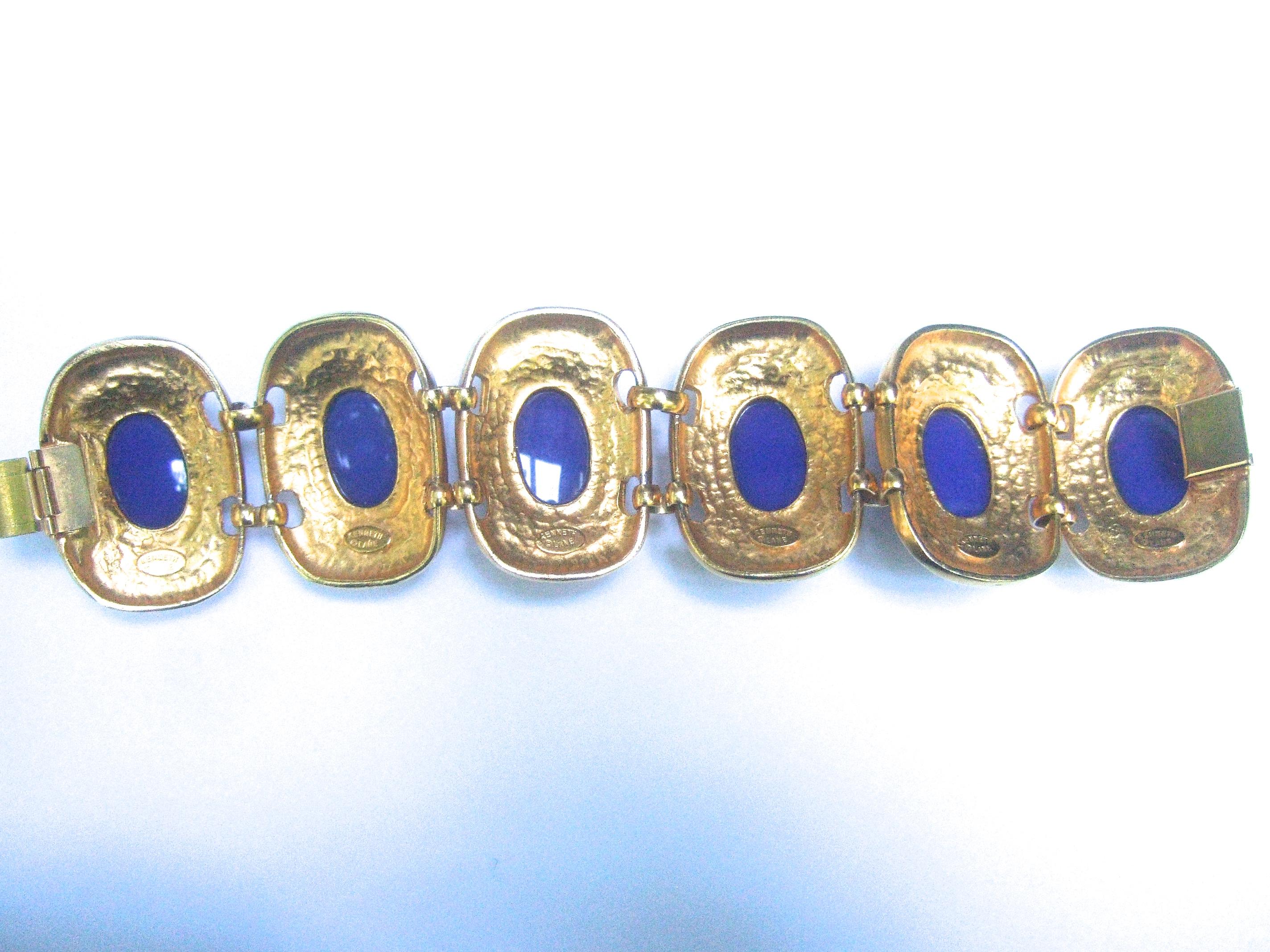 Kenneth Lane Gilt Metal Cobalt Resin Link Bracelet circa 1990s  For Sale 10