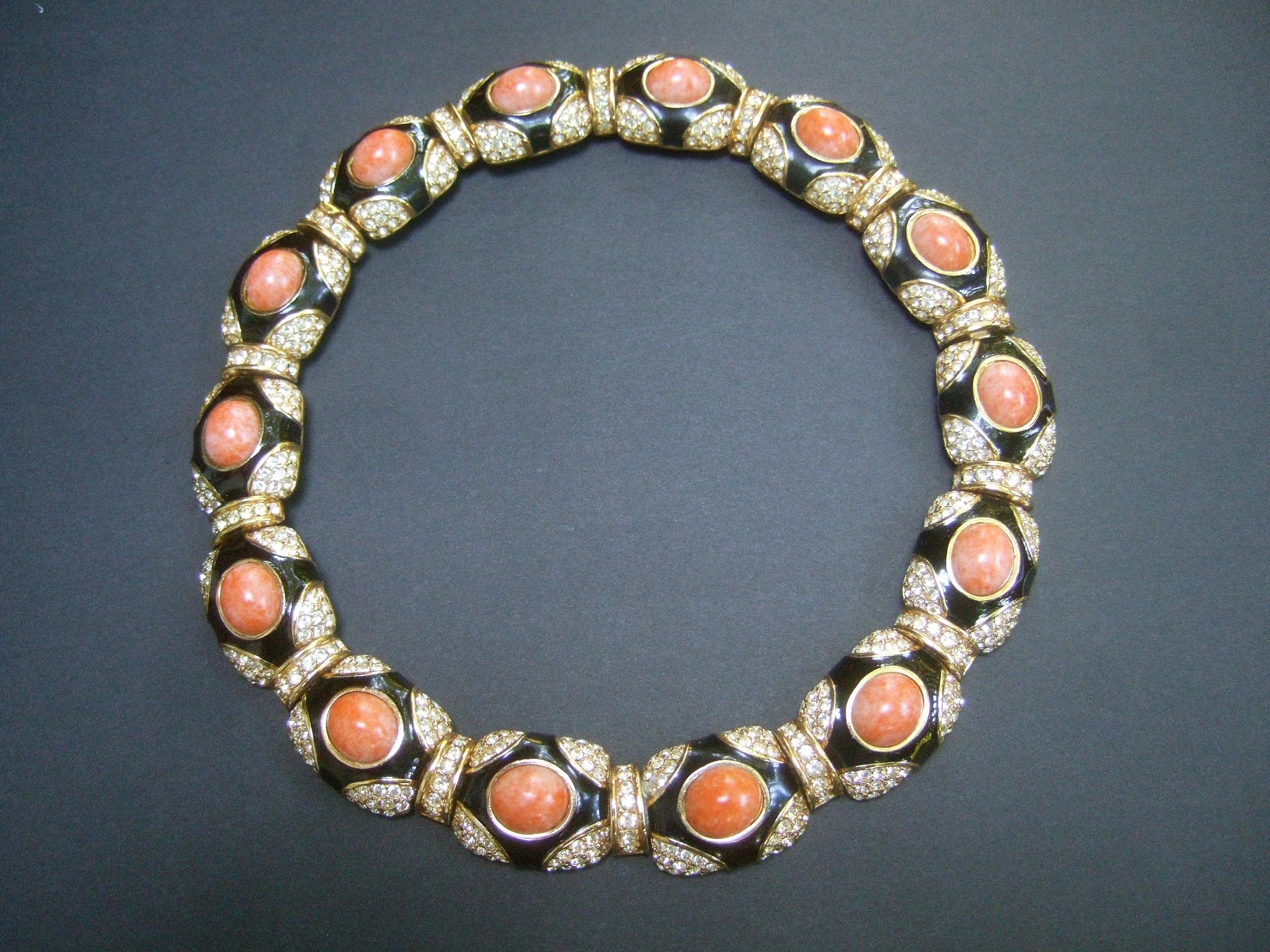 Ciner Coral Resin Jeweled Choker & Earring Ensemble circa 1980 For Sale 5