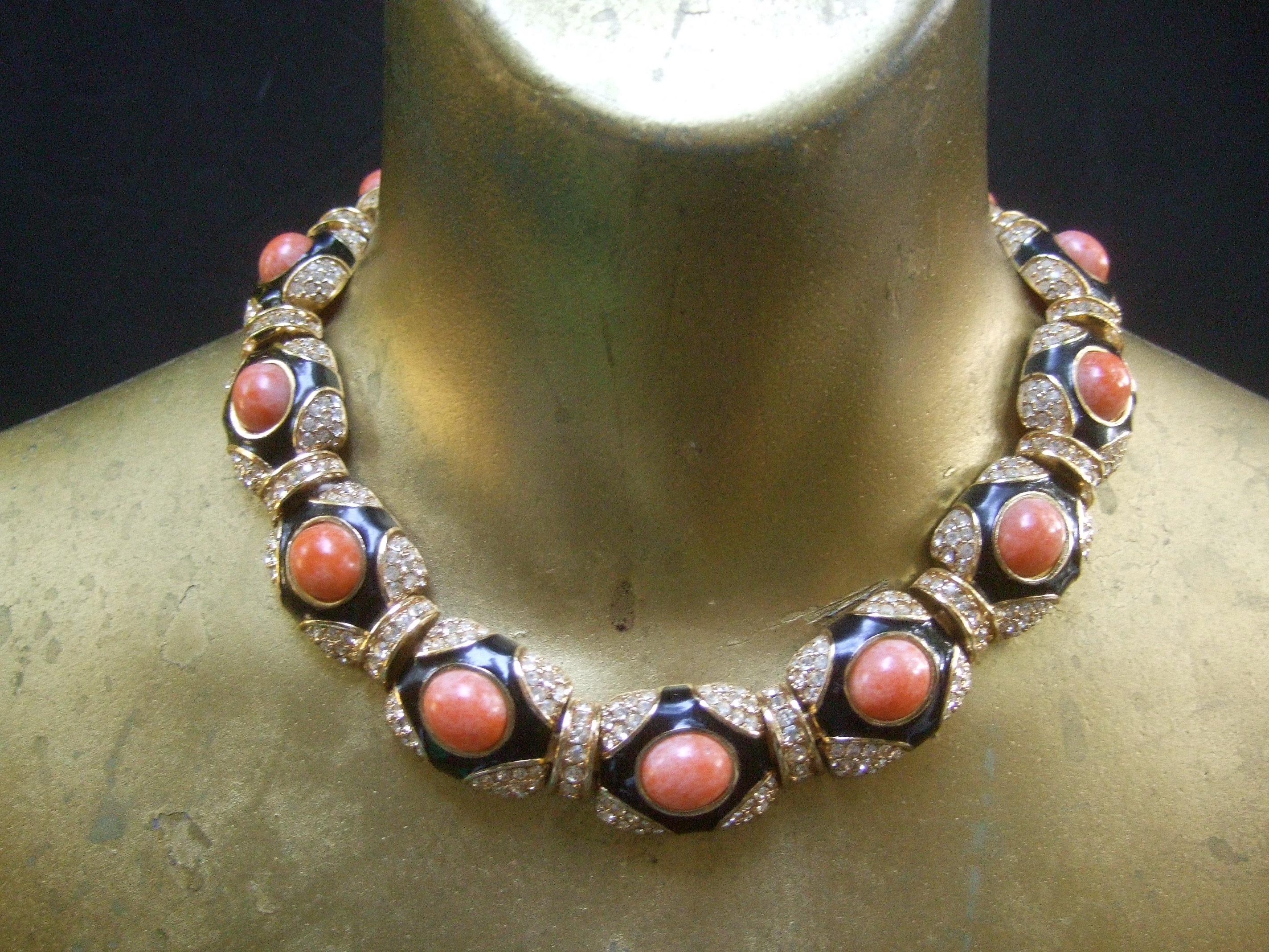 Ciner Coral Resin Jeweled Choker & Earring Ensemble circa 1980 For Sale 6