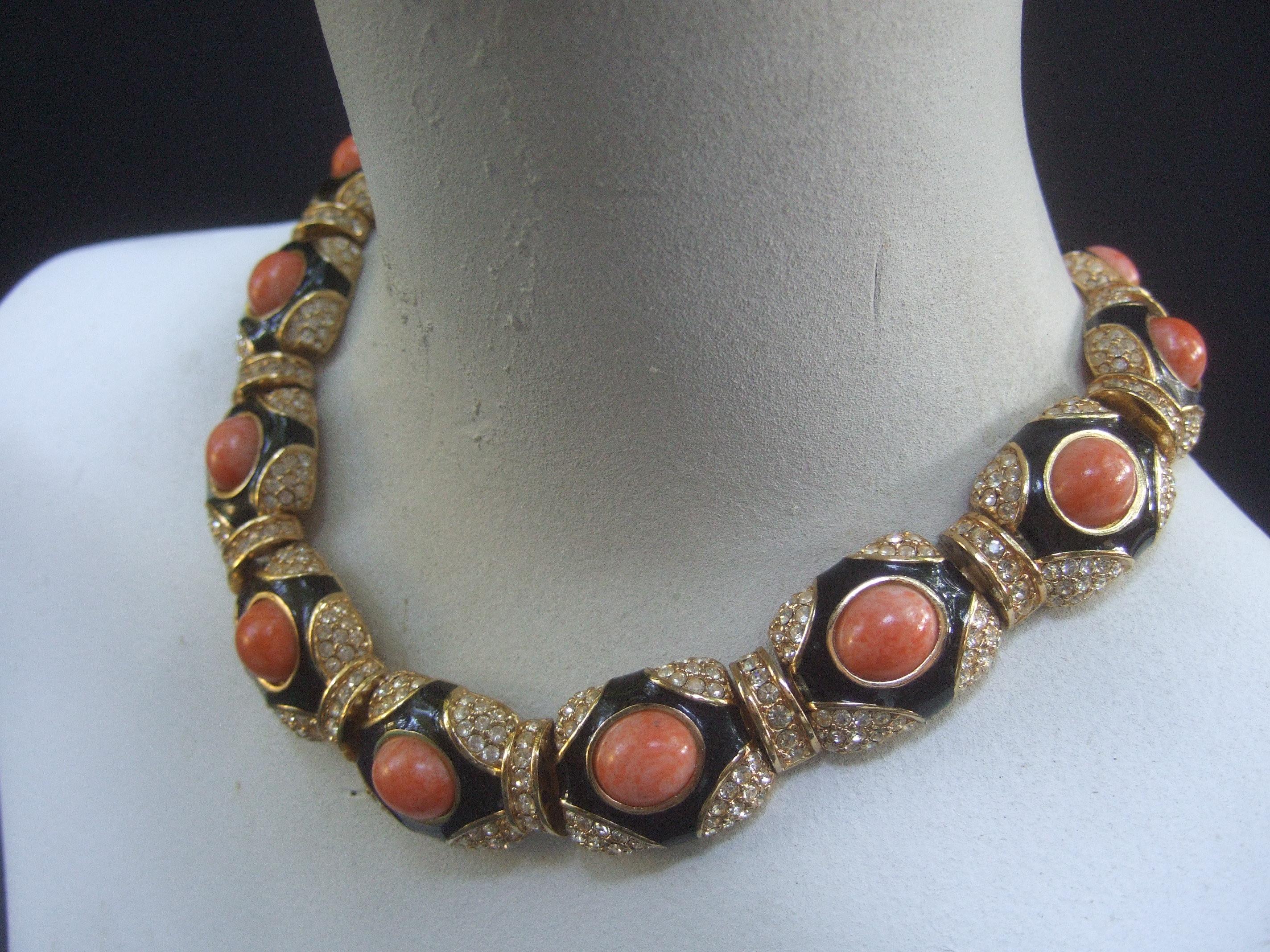 Ciner Coral Resin Jeweled Choker & Earring Ensemble circa 1980 For Sale 8