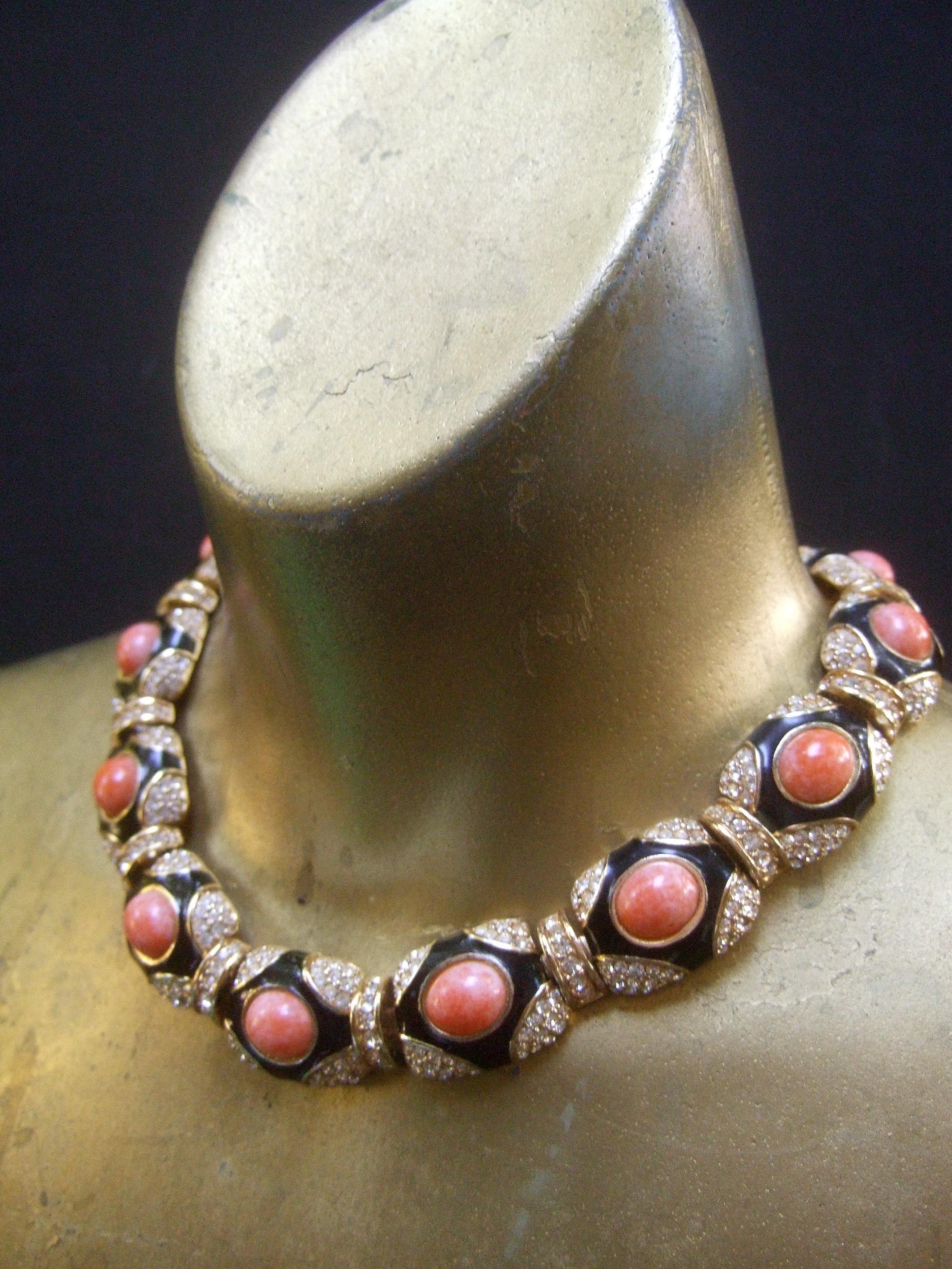 Ciner Coral Resin Jeweled Choker & Earring Ensemble circa 1980 For Sale 9