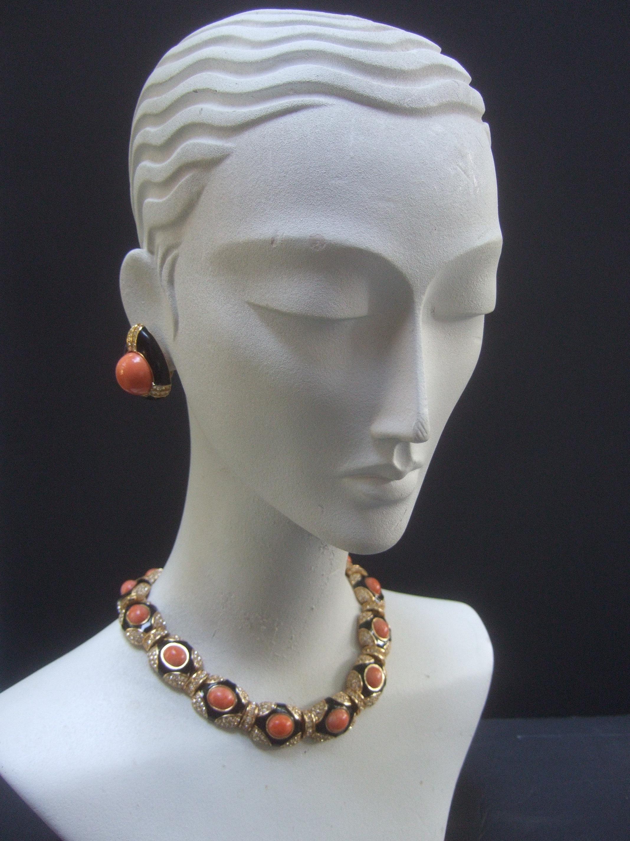Ciner Coral Resin Jeweled Choker & Earring Ensemble circa 1980 For Sale 10