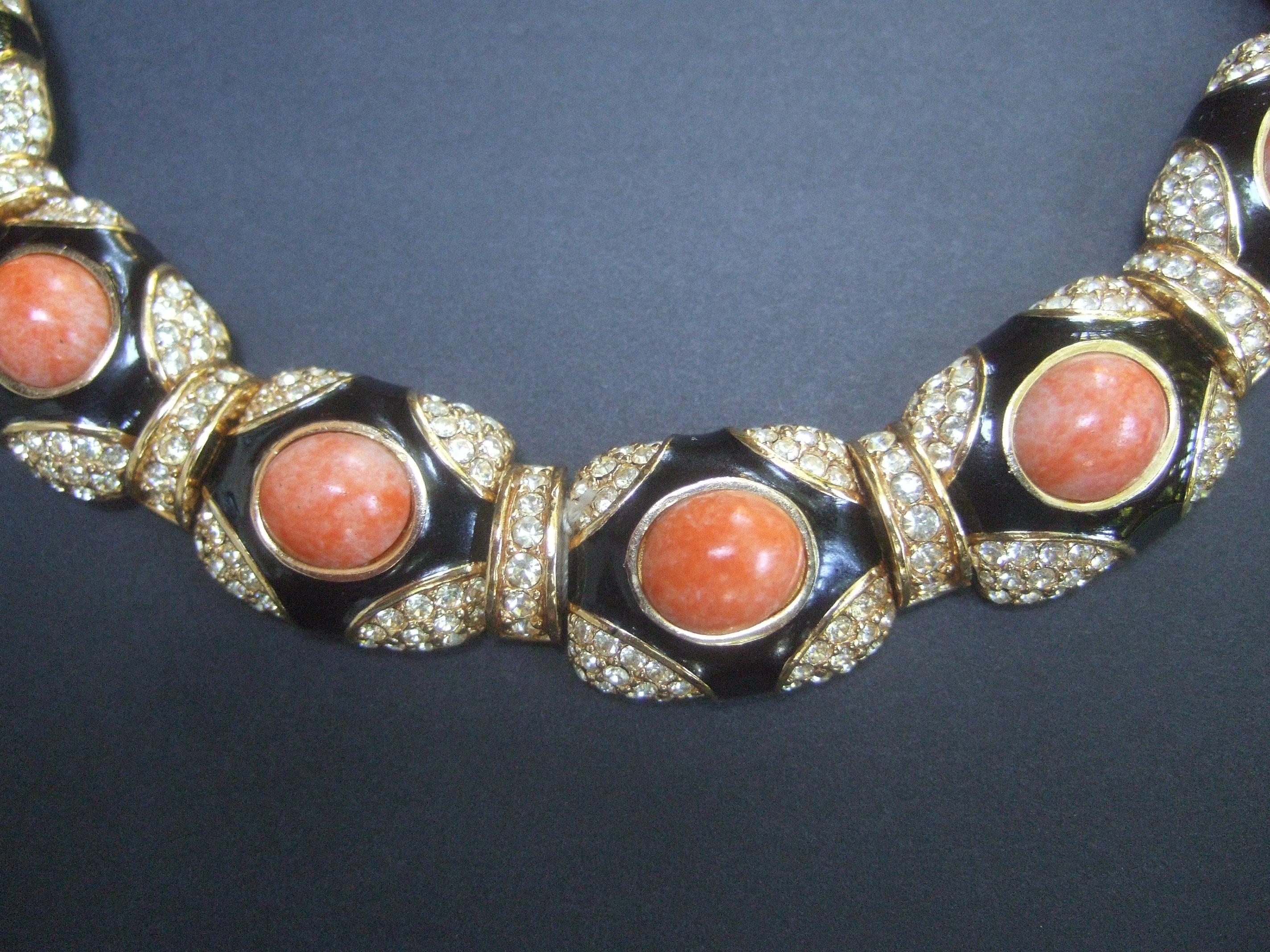 Ciner Coral Resin Jeweled Choker & Earring Ensemble circa 1980 For Sale 12