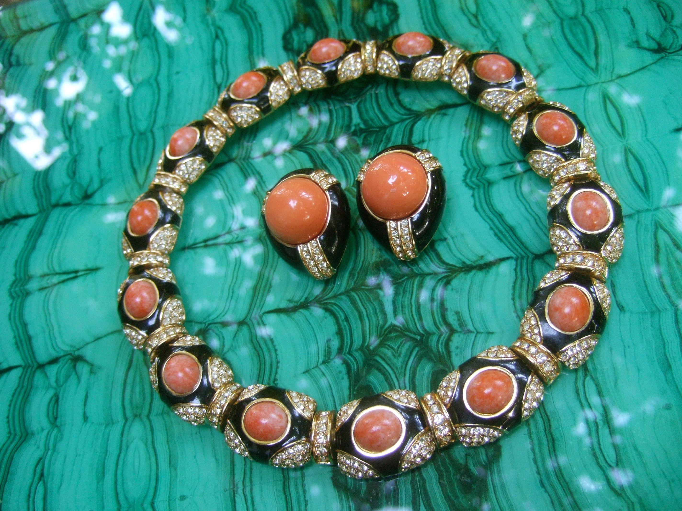 Ciner Coral Resin Jeweled Choker & Earring Ensemble circa 1980 For Sale 13