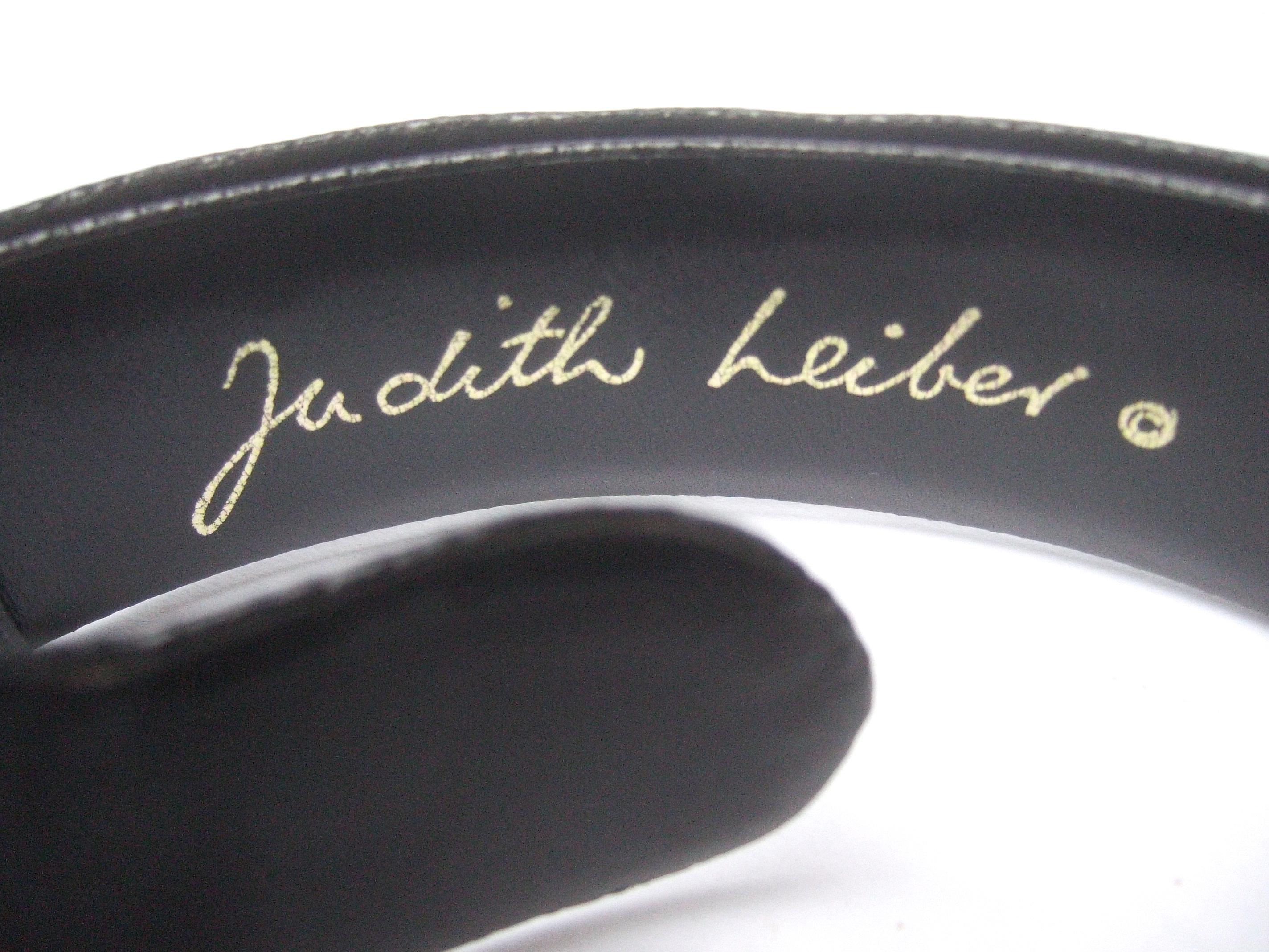 Judith Leiber Jeweled Glass Cabochon Black Leather Butterfly Belt Circa 1980s 9