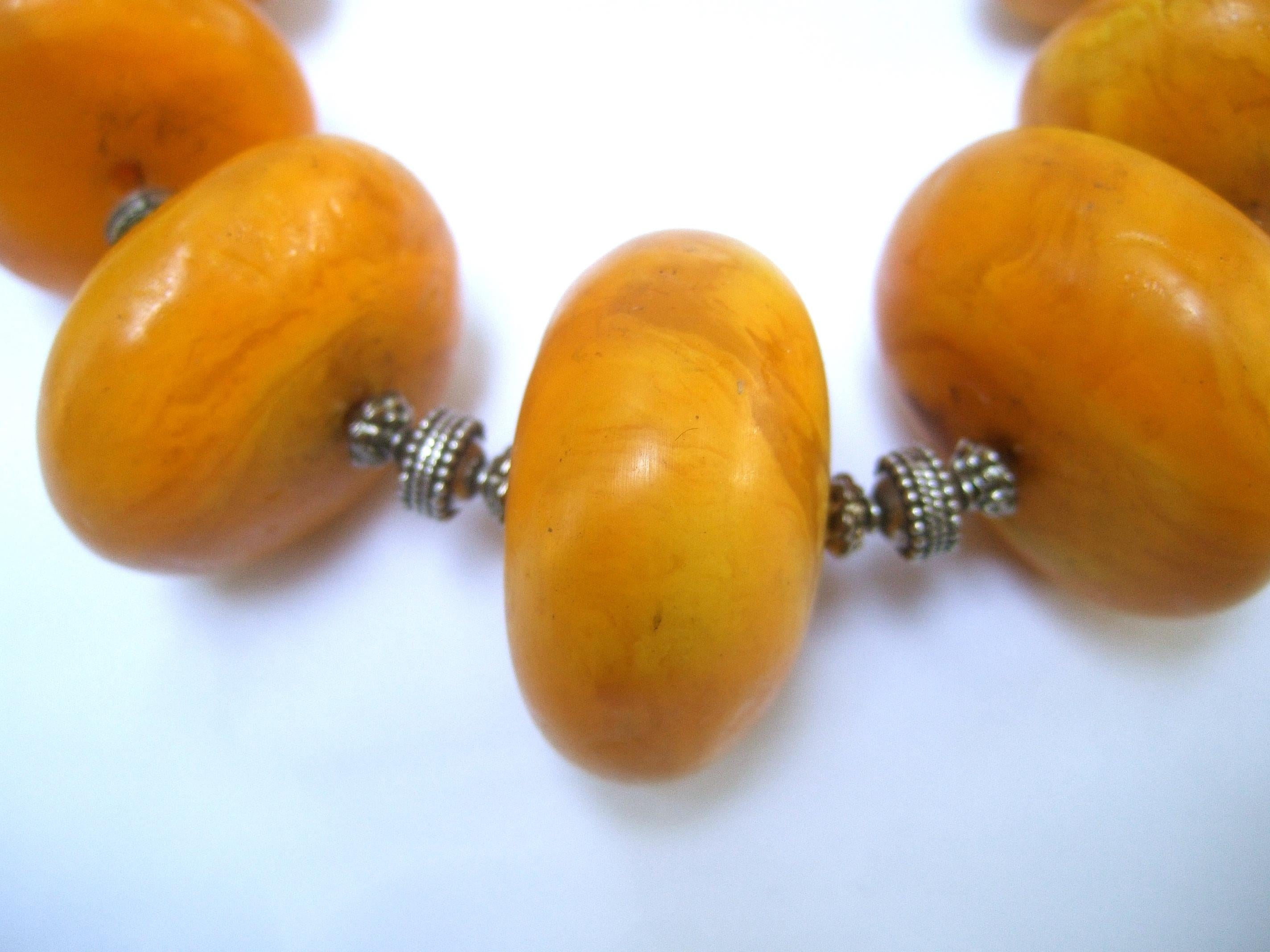 Massive Faux Amber Color Resin Beaded Artisan Necklace c 1970s 5