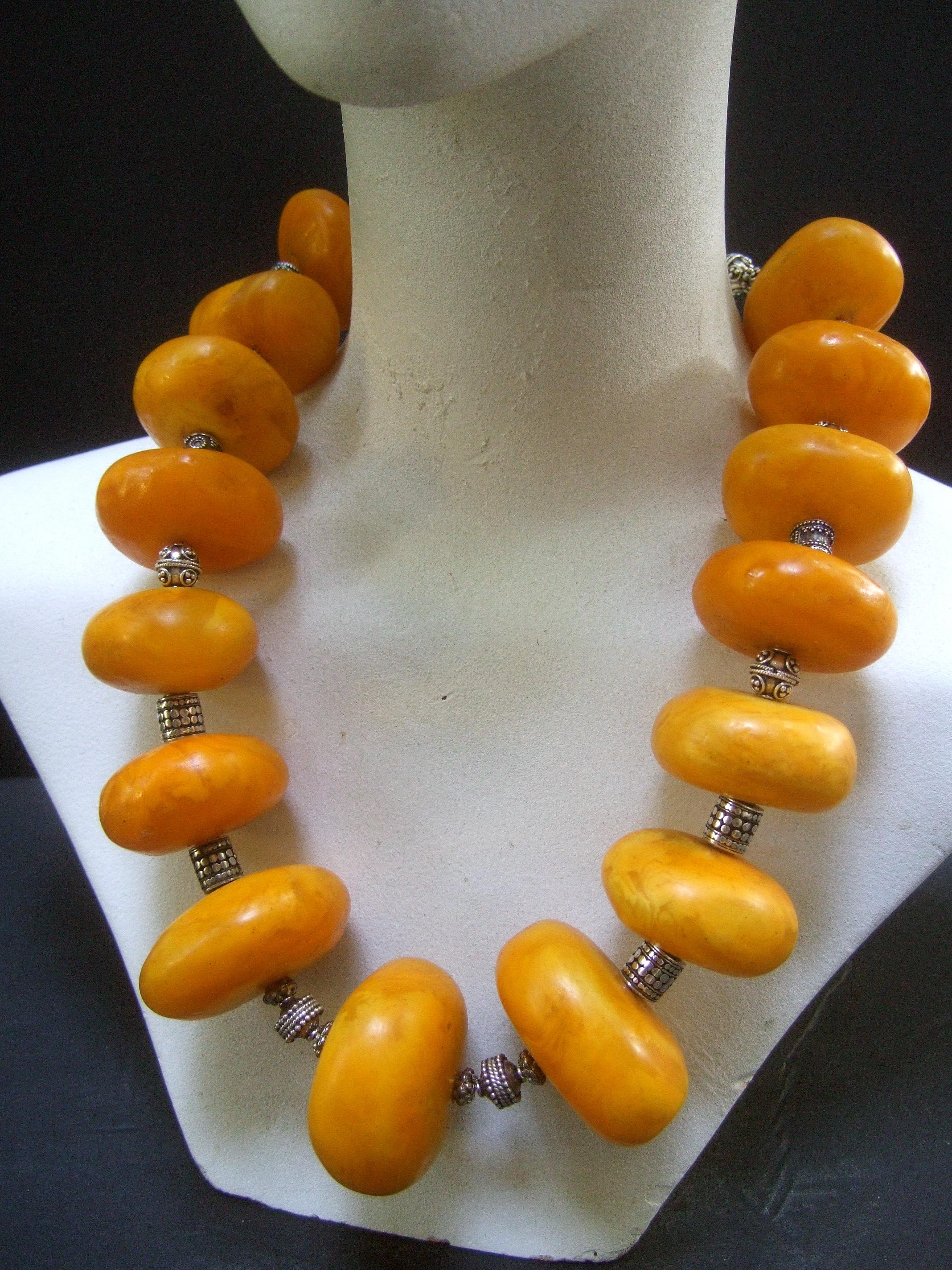 Massive Faux Amber Color Resin Beaded Artisan Necklace c 1970s 6