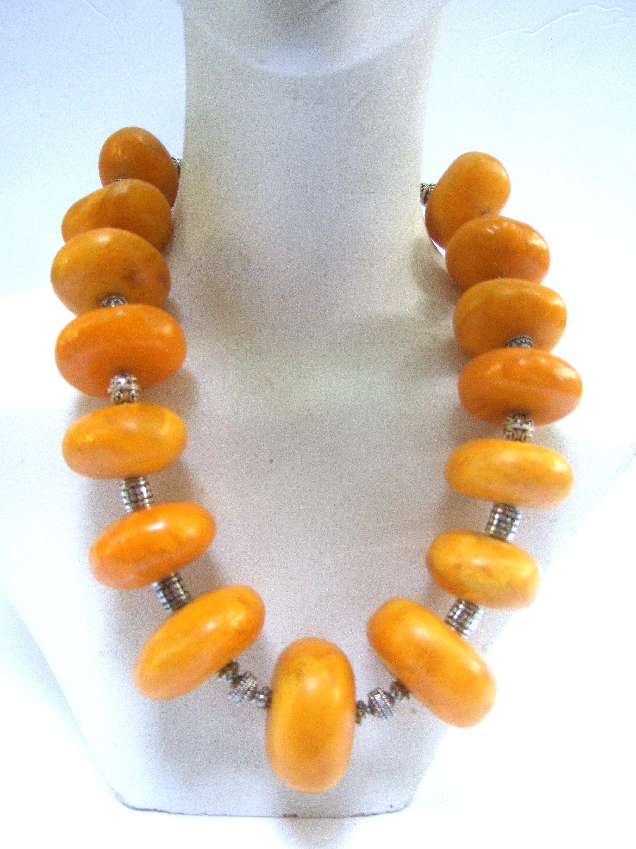 Massive Faux Amber Color Resin Beaded Artisan Necklace c 1970s 7
