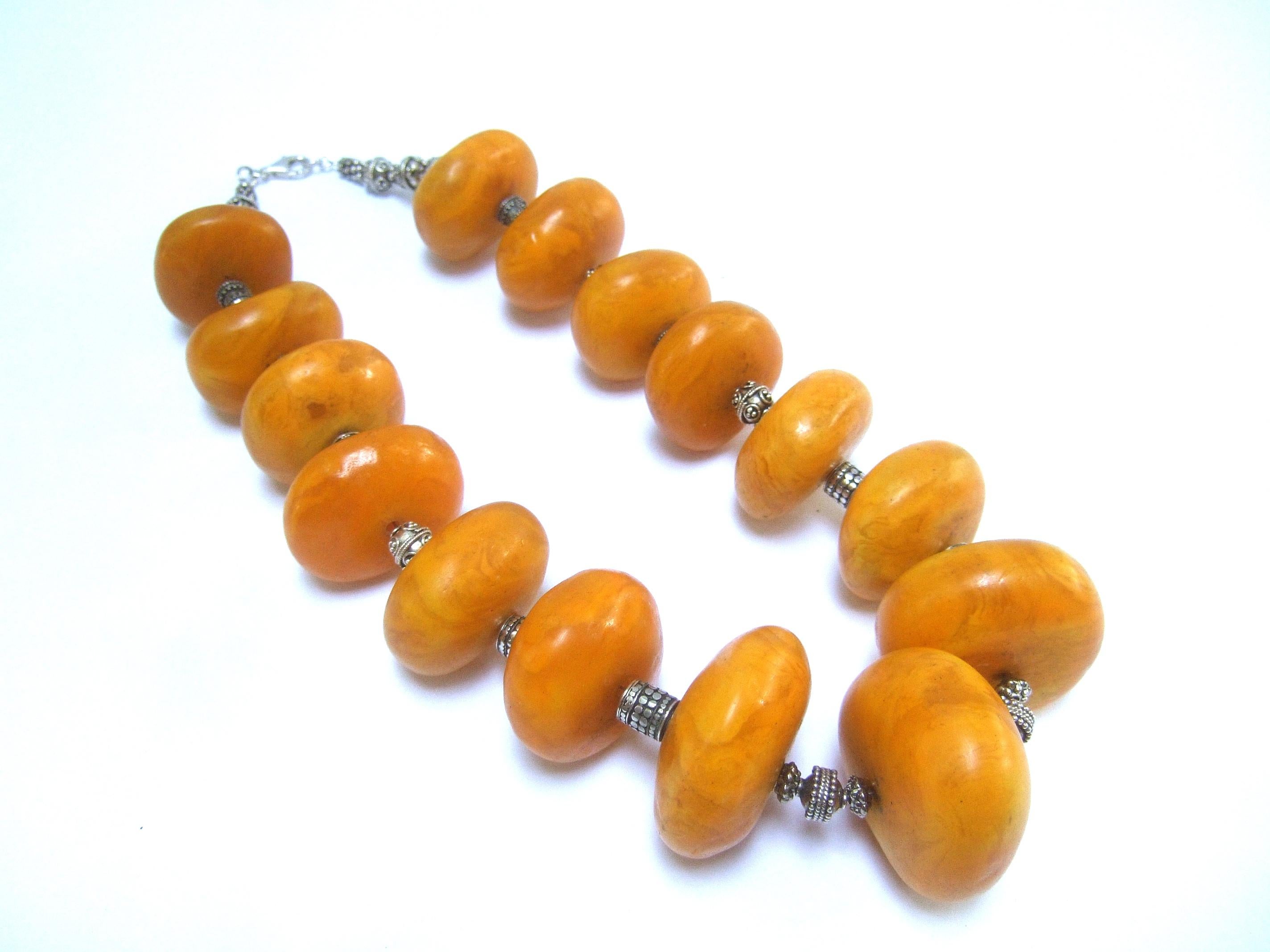 Massive Faux Amber Color Resin Beaded Artisan Necklace c 1970s 8