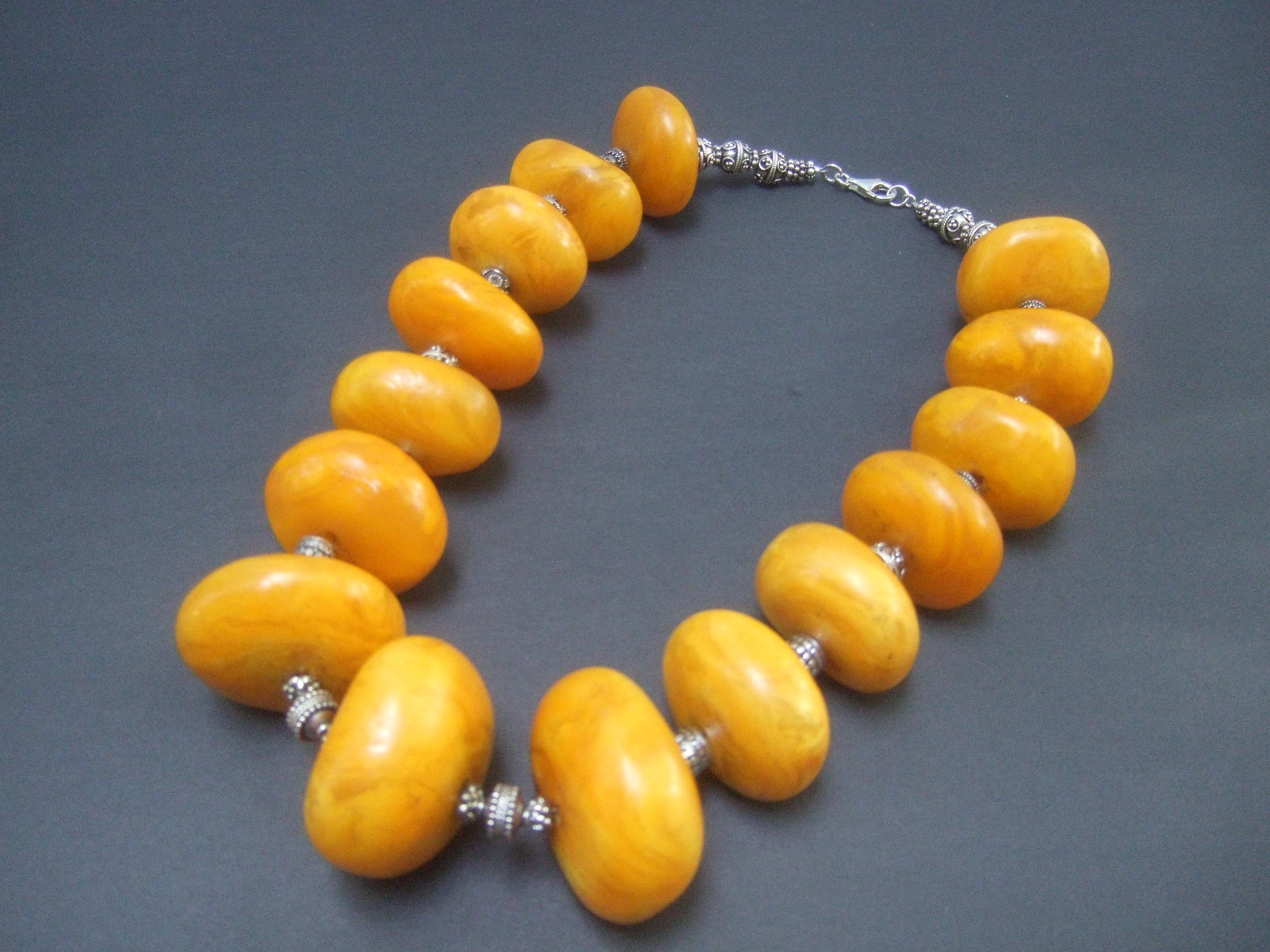 Massive Faux Amber Color Resin Beaded Artisan Necklace c 1970s 9