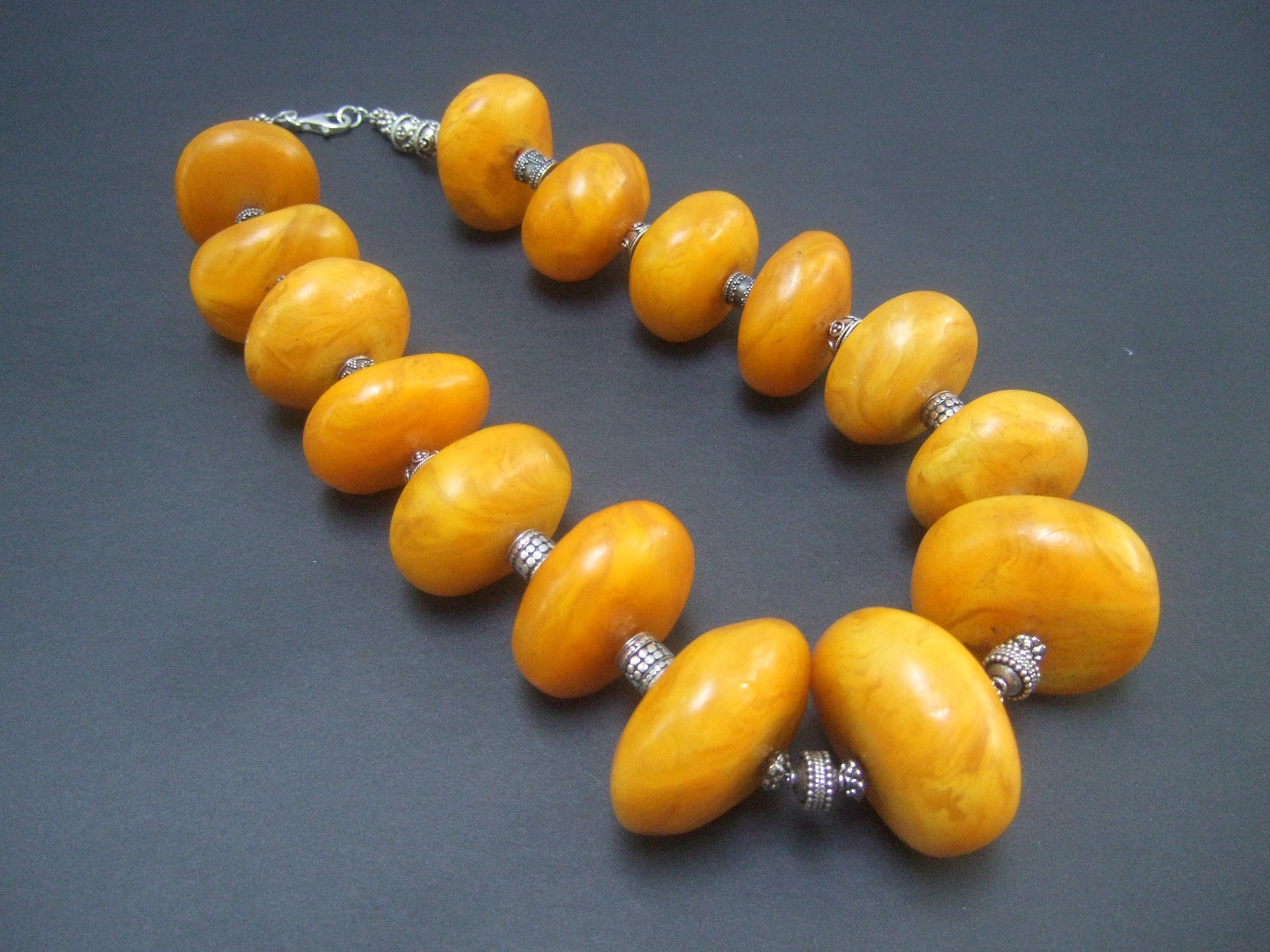Massive Faux Amber Color Resin Beaded Artisan Necklace c 1970s 12
