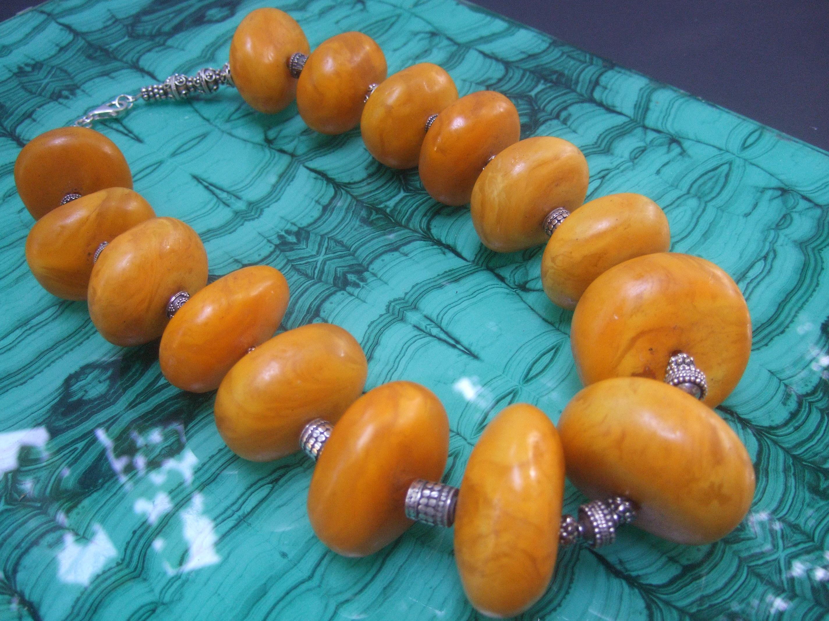 Massive Faux Amber Color Resin Beaded Artisan Necklace c 1970s 13