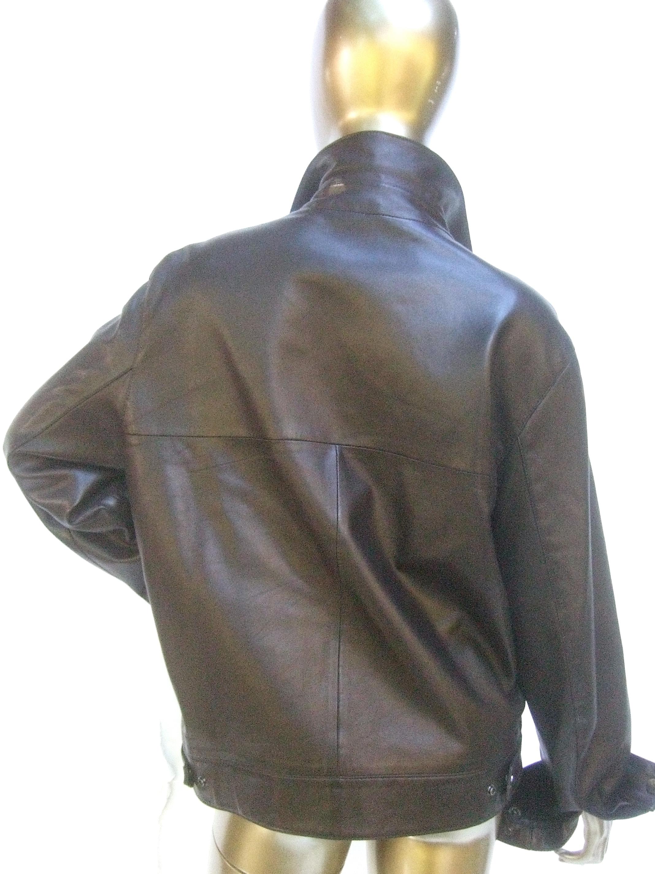 Salvatore Ferragamo Italian Chocolate Brown Leather Unisex Jacket circa 21st C For Sale 2