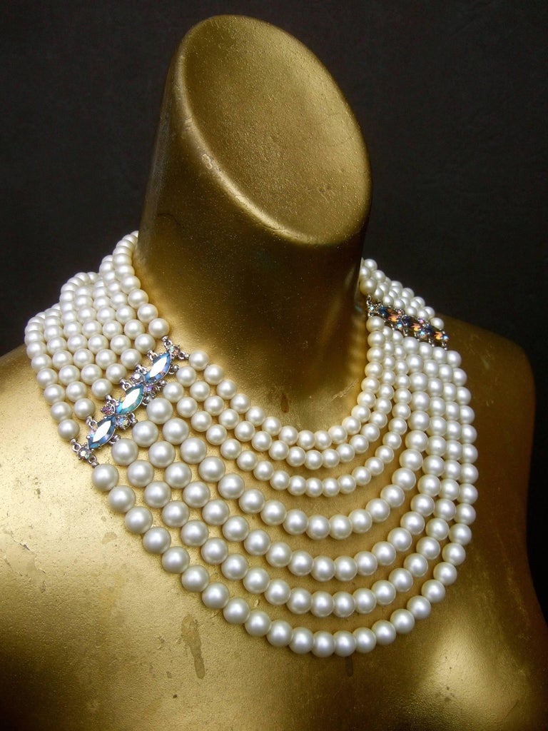 Schiaparelli Dramatic Multi Strand Faux Pearl Necklace and Earring Set 