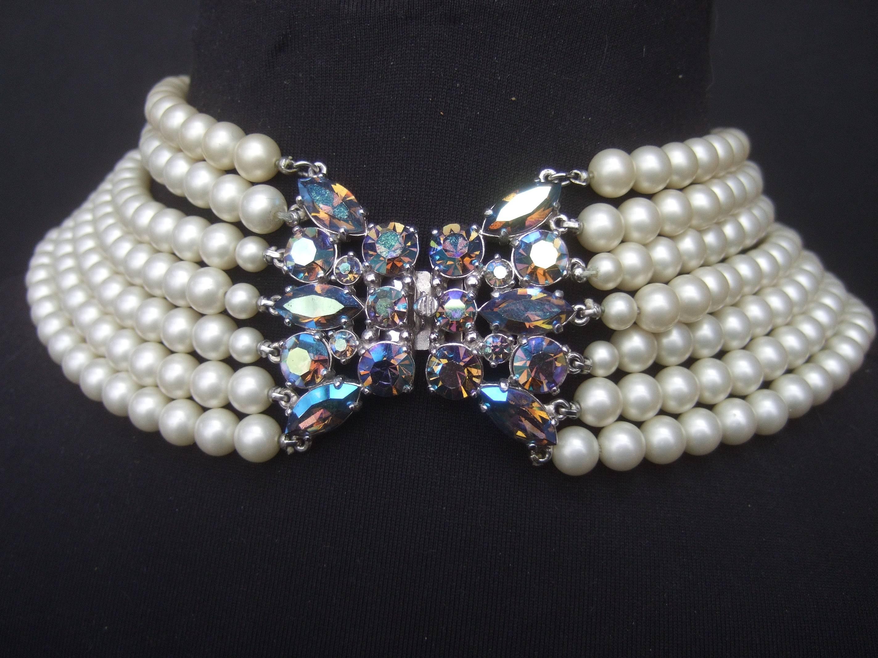Schiaparelli Dramatic Multi Strand Faux Pearl Necklace & Earring Set c 1960 1