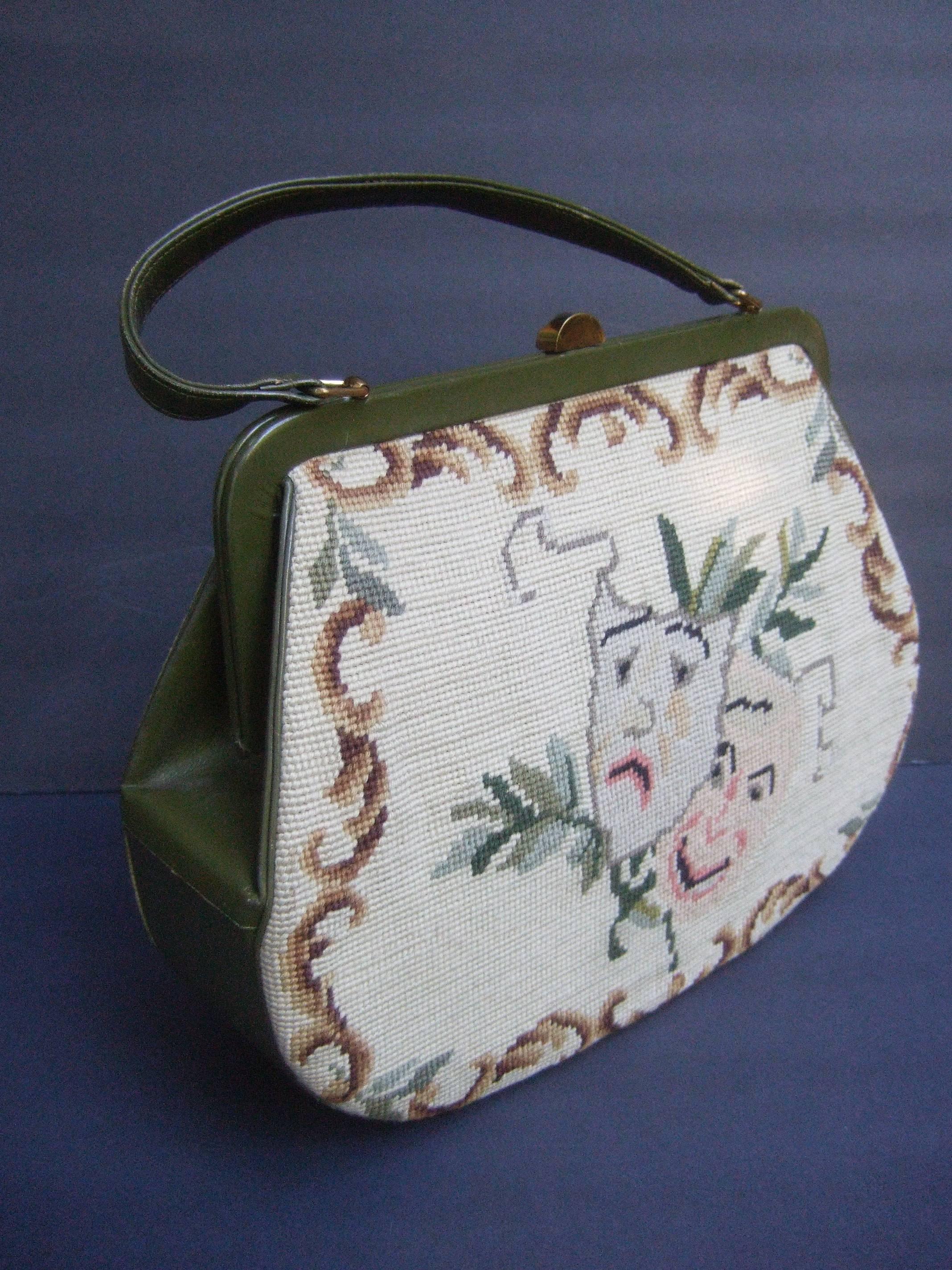 Unique Thespian Needlepoint Comedy and Tragedy Handbag c 1960 For Sale 1