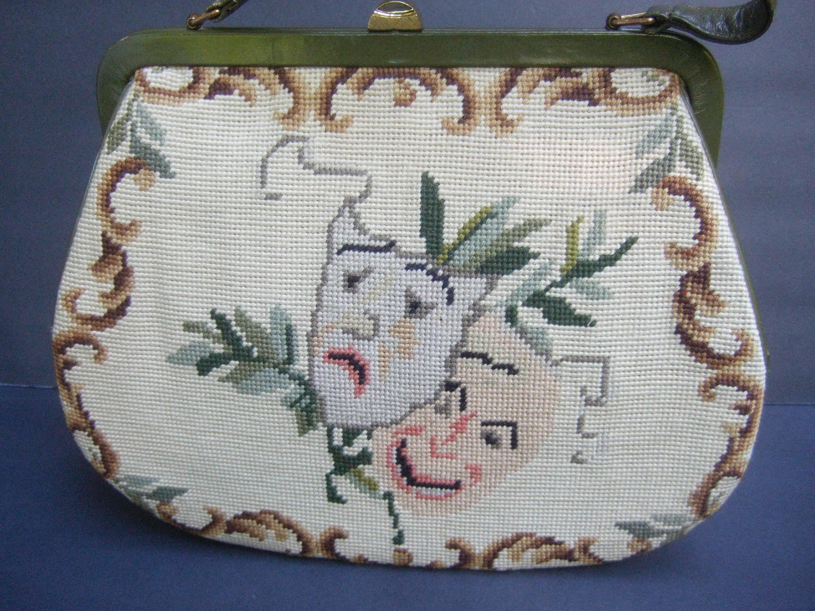 Women's Unique Thespian Needlepoint Comedy and Tragedy Handbag c 1960 For Sale