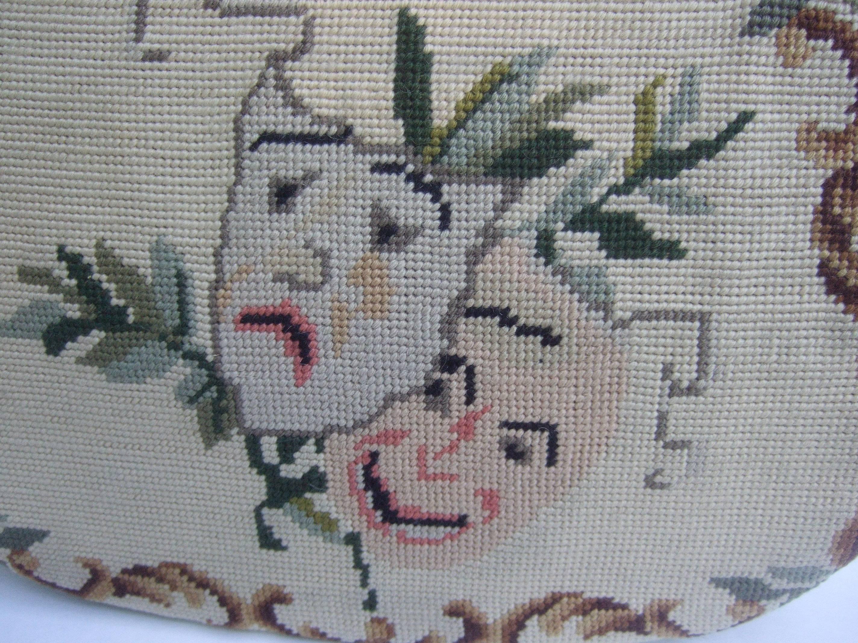 Gray Unique Thespian Needlepoint Comedy and Tragedy Handbag c 1960 For Sale