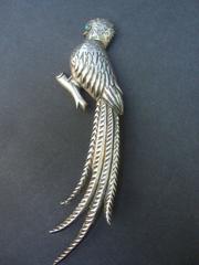 Massive Mexican Sterling Parrot Brooch c 1940s