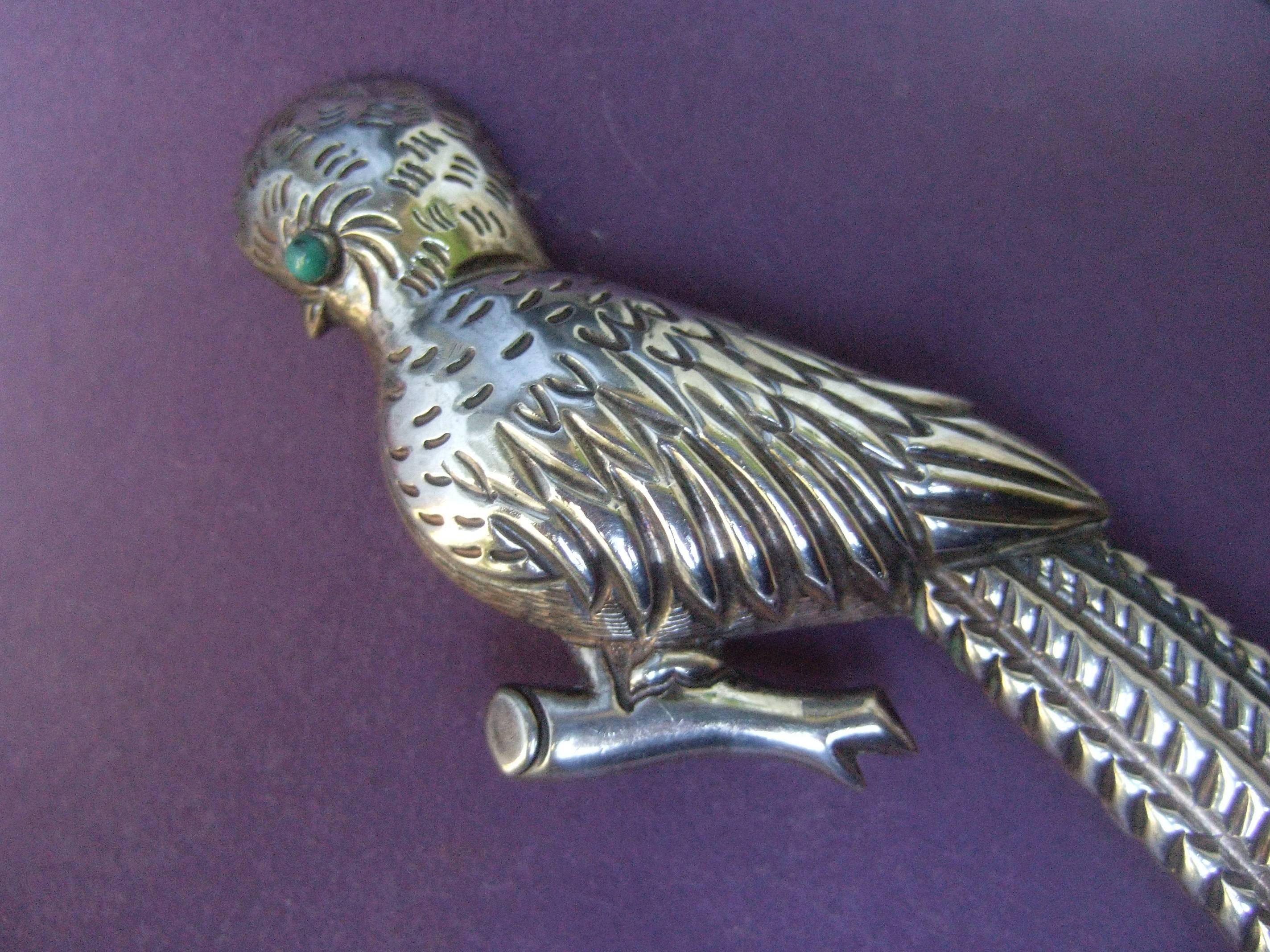 Artisan Massive Mexican Sterling Parrot Brooch c 1940s For Sale