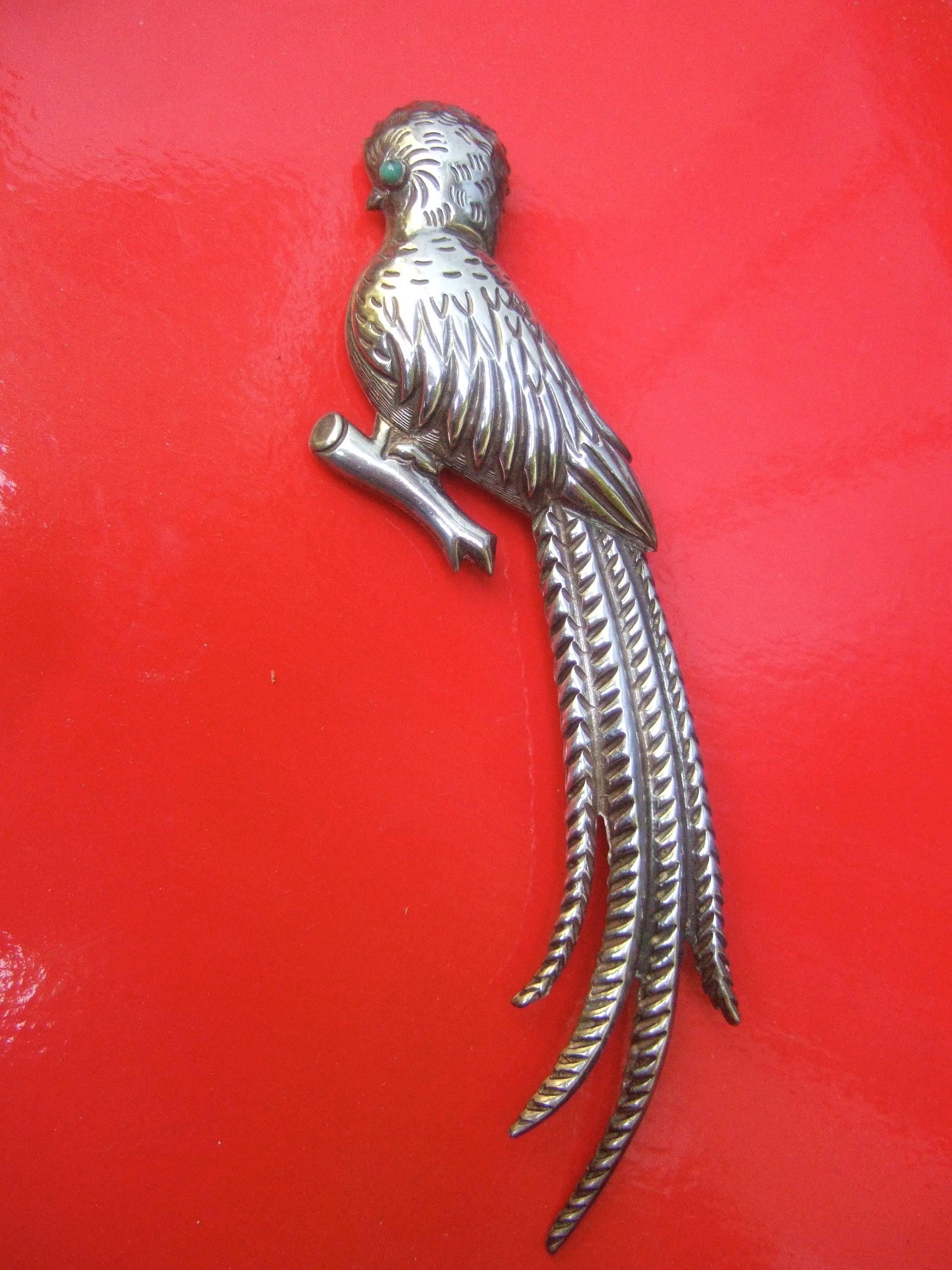 Women's Massive Mexican Sterling Parrot Brooch c 1940s For Sale