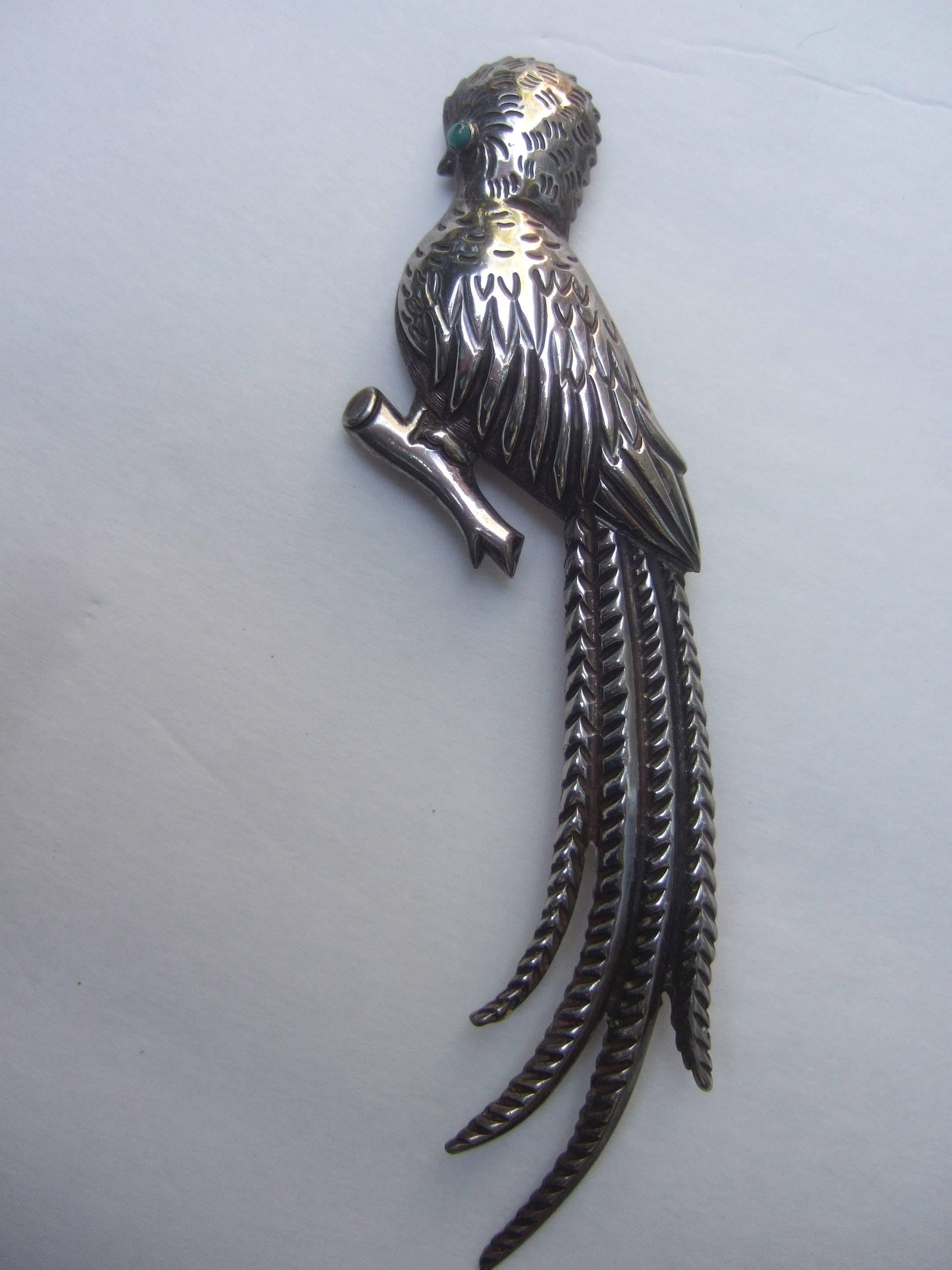 Massive Mexican Sterling Parrot Brooch c 1940s For Sale 3