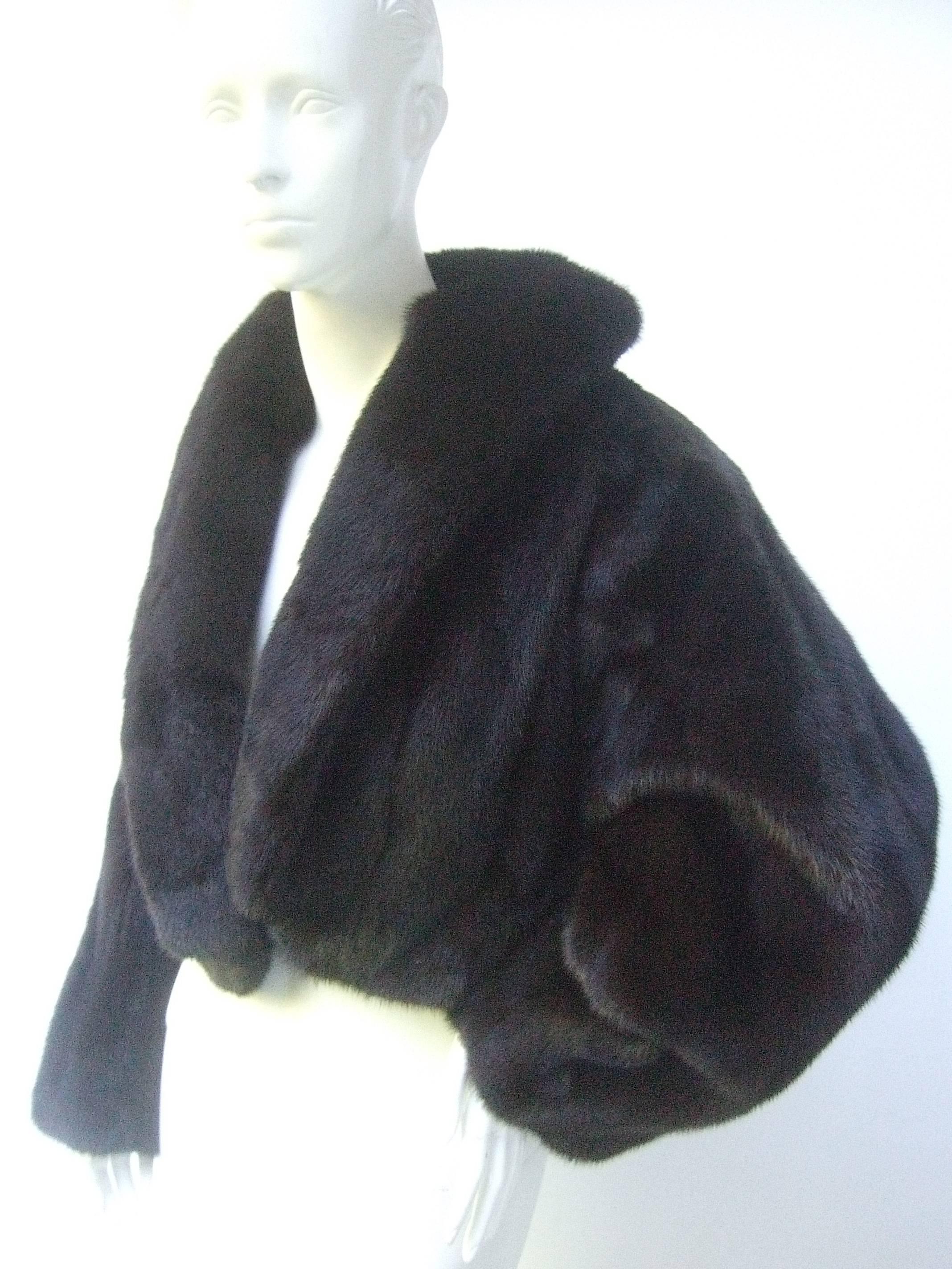 Luxurious Mahogany Brown Mink Fur Bolero Jacket c 1990 In Excellent Condition In University City, MO