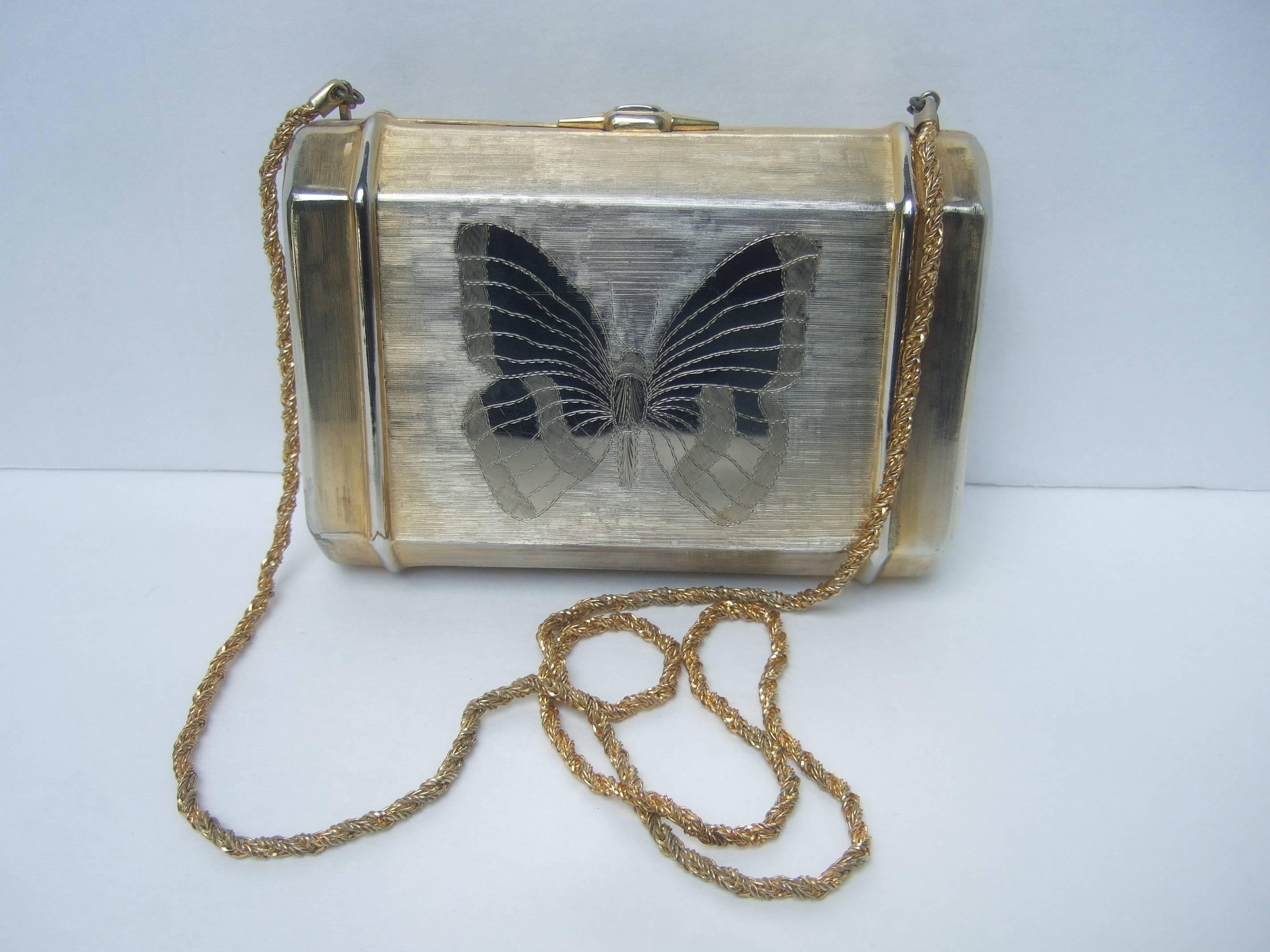 Gray Saks Fifth Avenue Opulent Gilt Metal Butterfly Evening Bag c 1970s