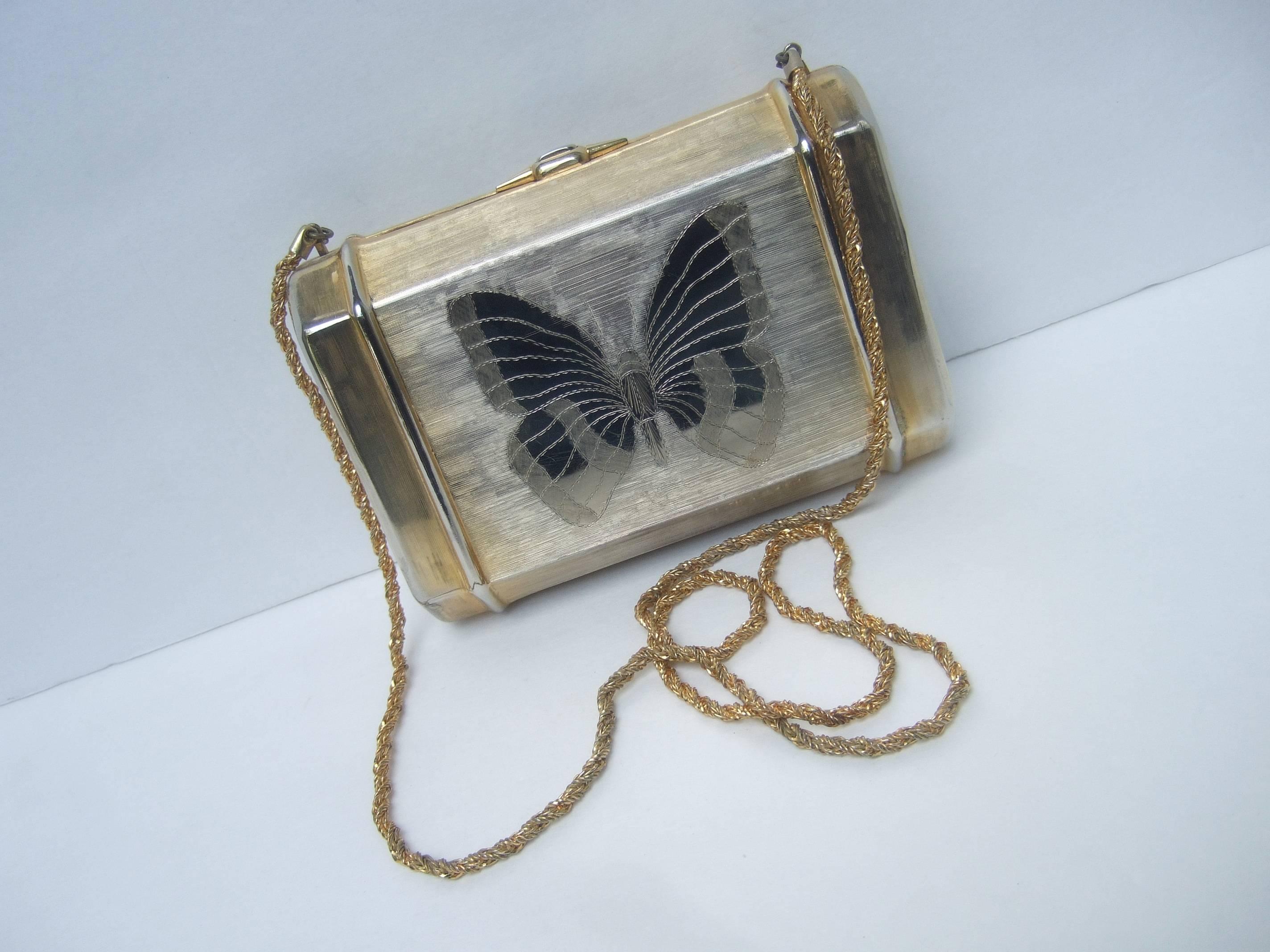 Saks Fifth Avenue Opulent Gilt Metal Butterfly Evening Bag c 1970s 1