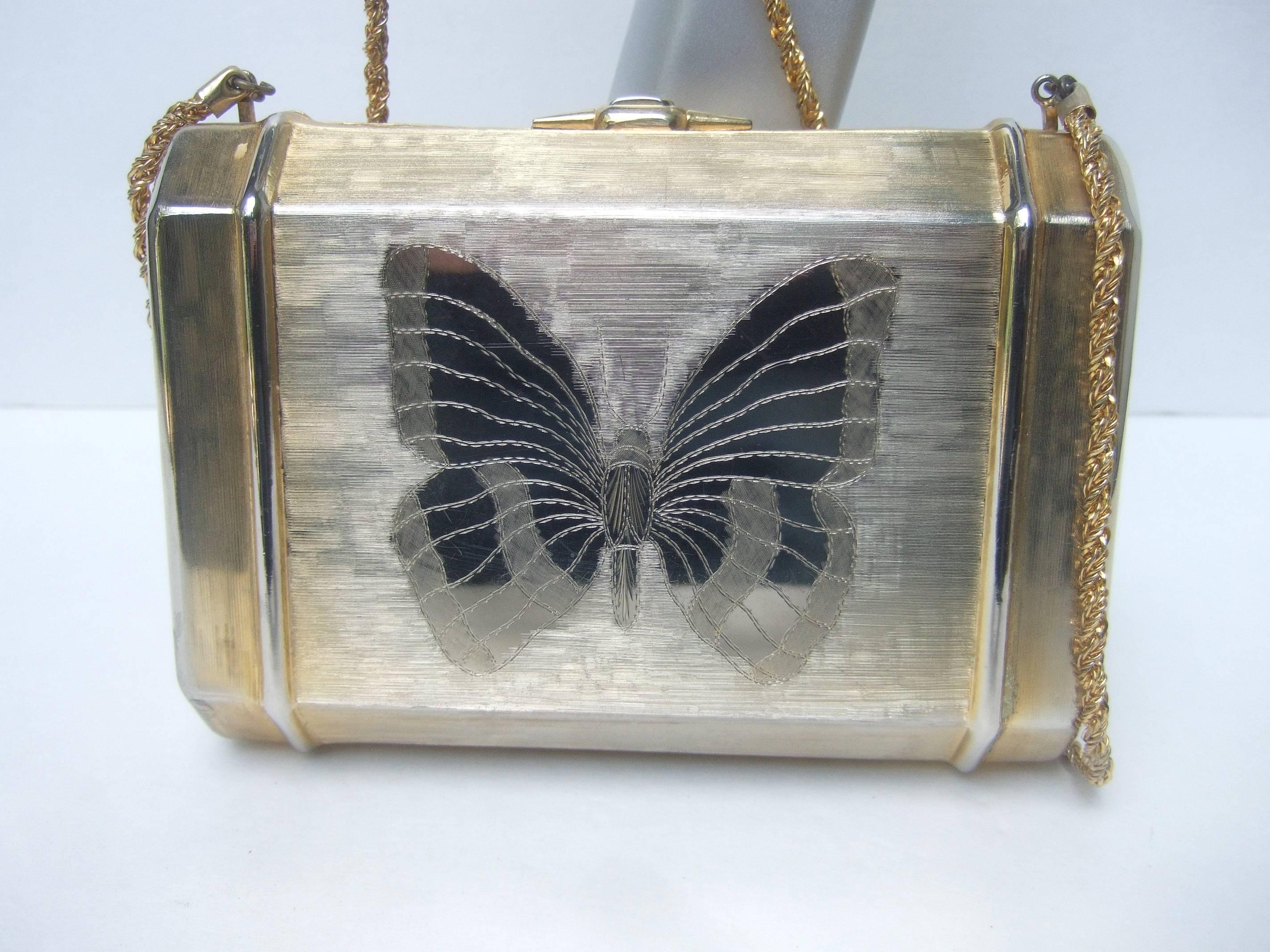 Saks Fifth Avenue Opulent Gilt Metal Butterfly Evening Bag c 1970s 3