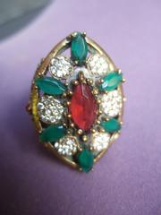 Glittering Emerald Crystal Sterling Vermeil Cocktail Ring Size 9